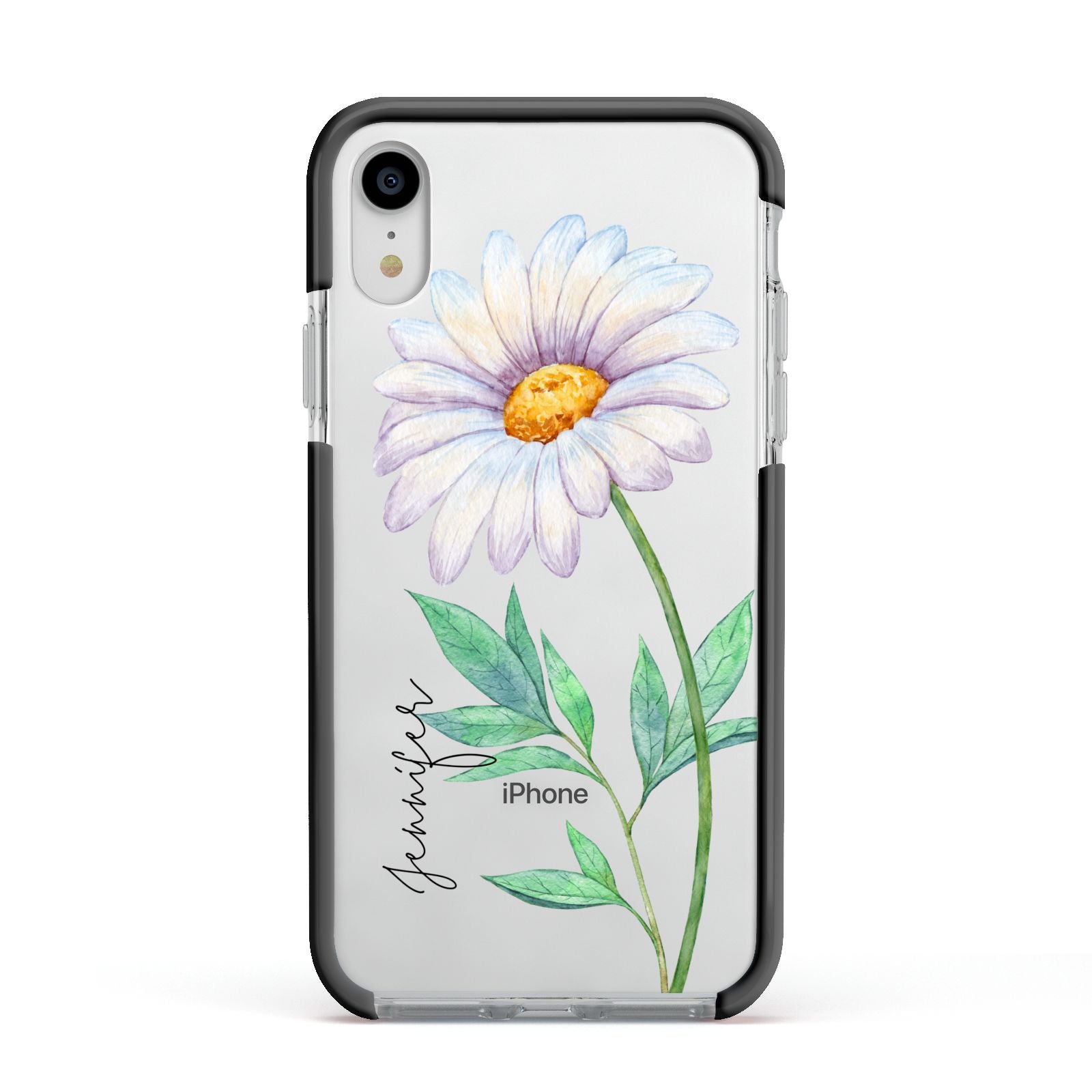 Personalised Daisies Apple iPhone XR Impact Case Black Edge on Silver Phone