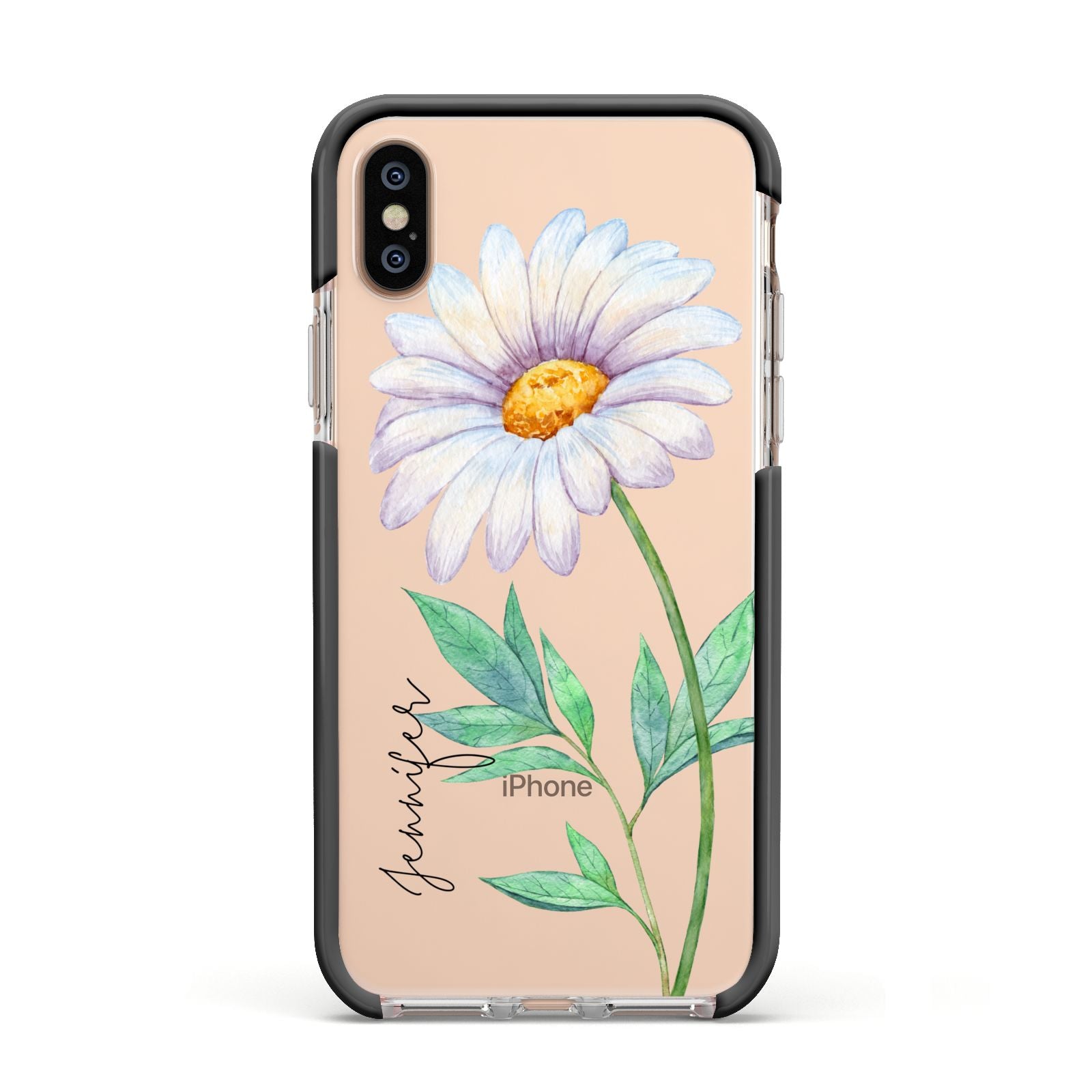 Personalised Daisies Apple iPhone Xs Impact Case Black Edge on Gold Phone