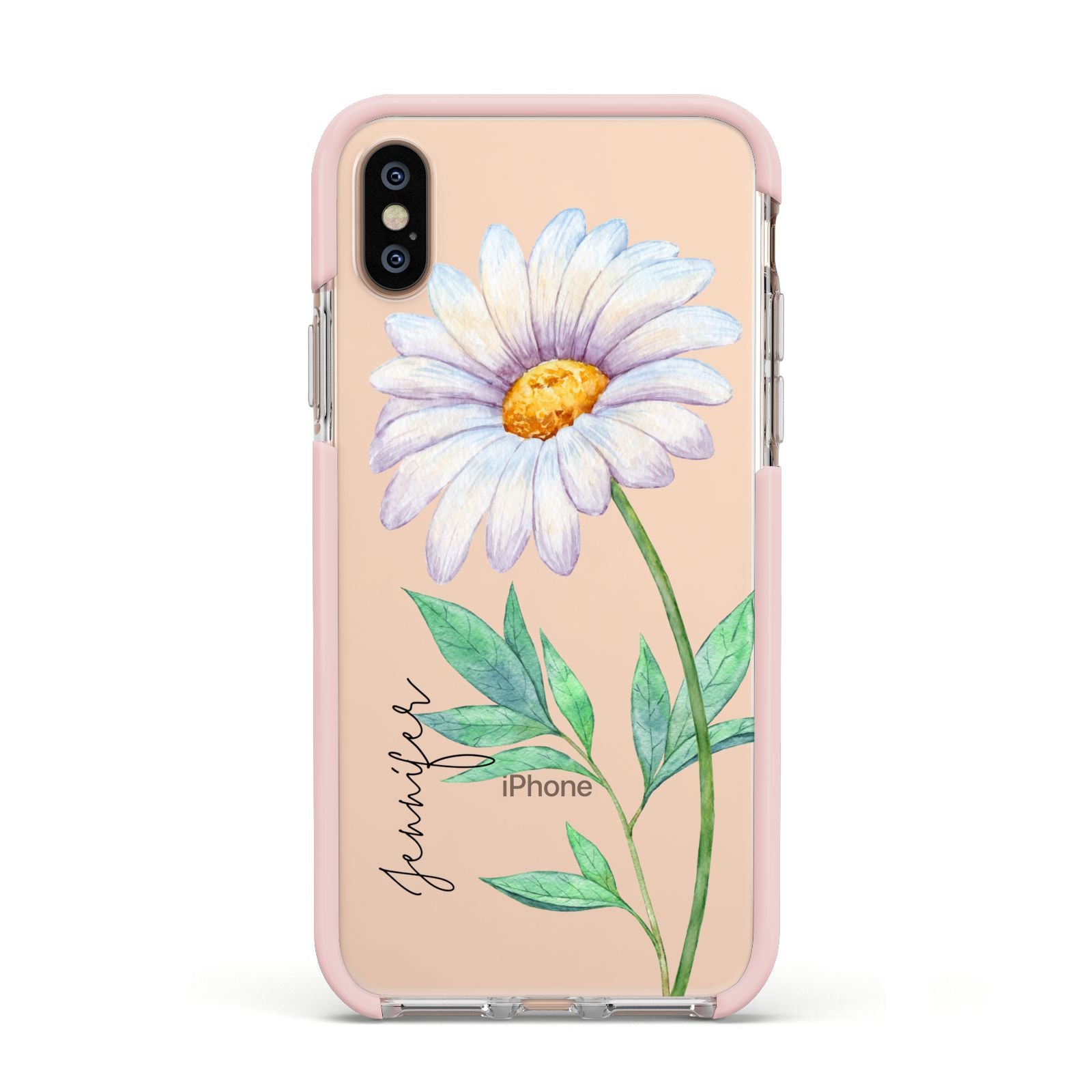 Personalised Daisies Apple iPhone Xs Impact Case Pink Edge on Gold Phone