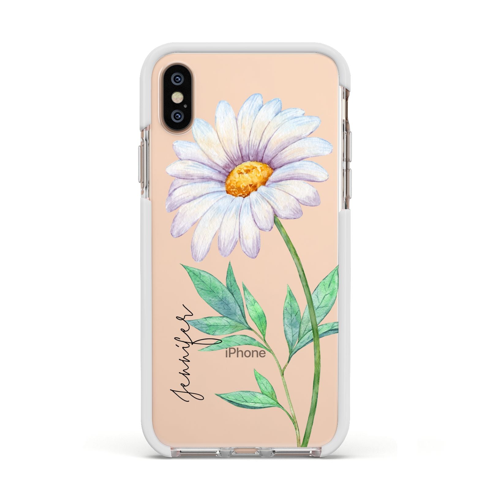 Personalised Daisies Apple iPhone Xs Impact Case White Edge on Gold Phone