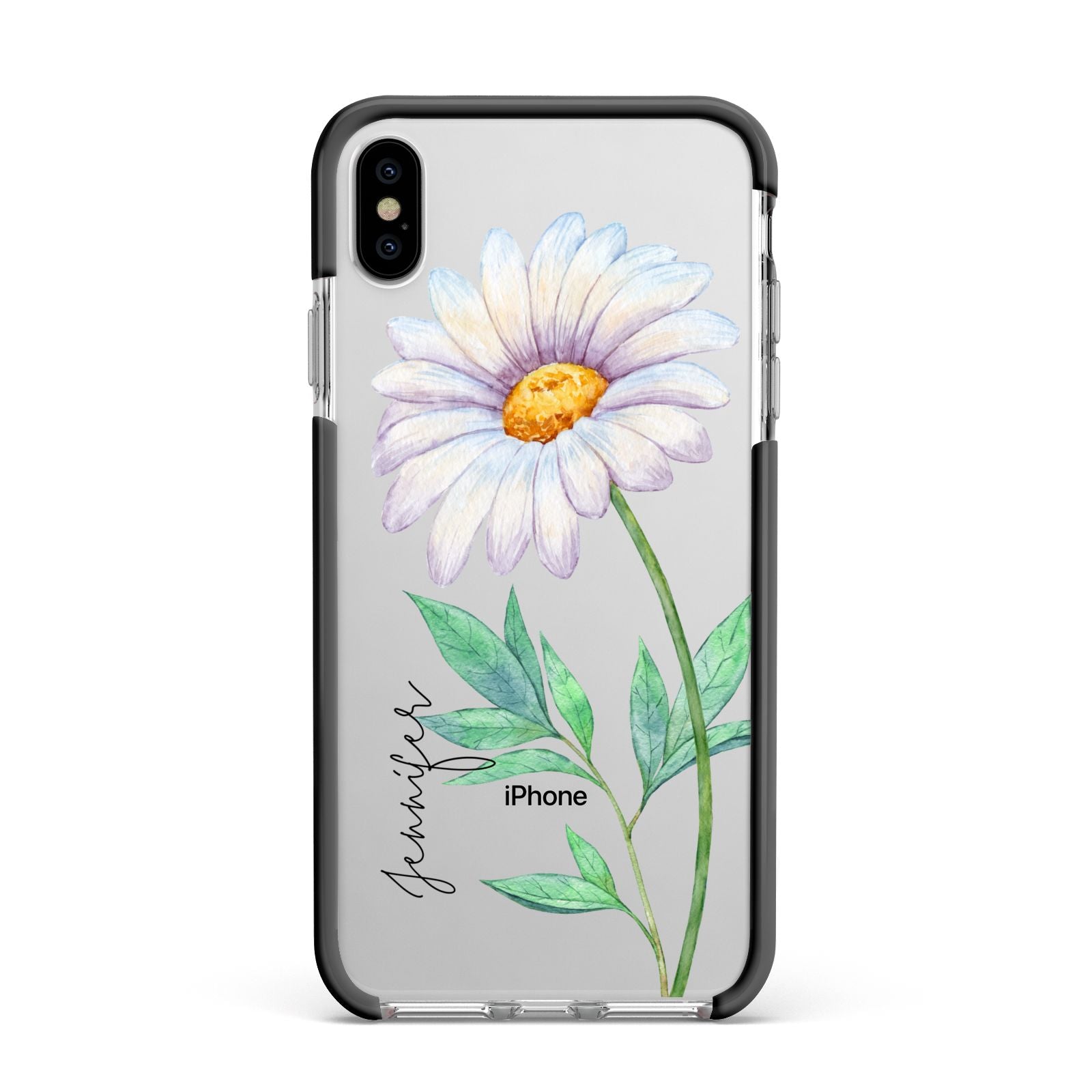 Personalised Daisies Apple iPhone Xs Max Impact Case Black Edge on Silver Phone