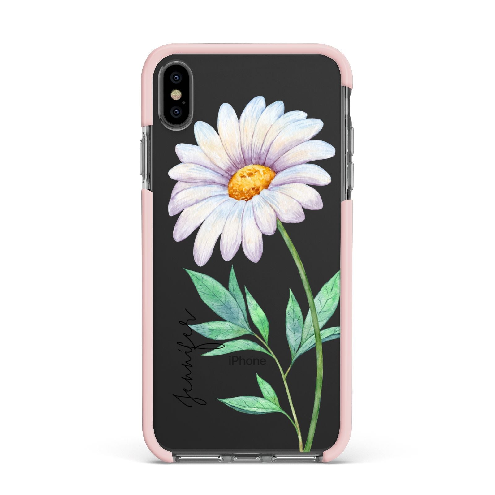 Personalised Daisies Apple iPhone Xs Max Impact Case Pink Edge on Black Phone