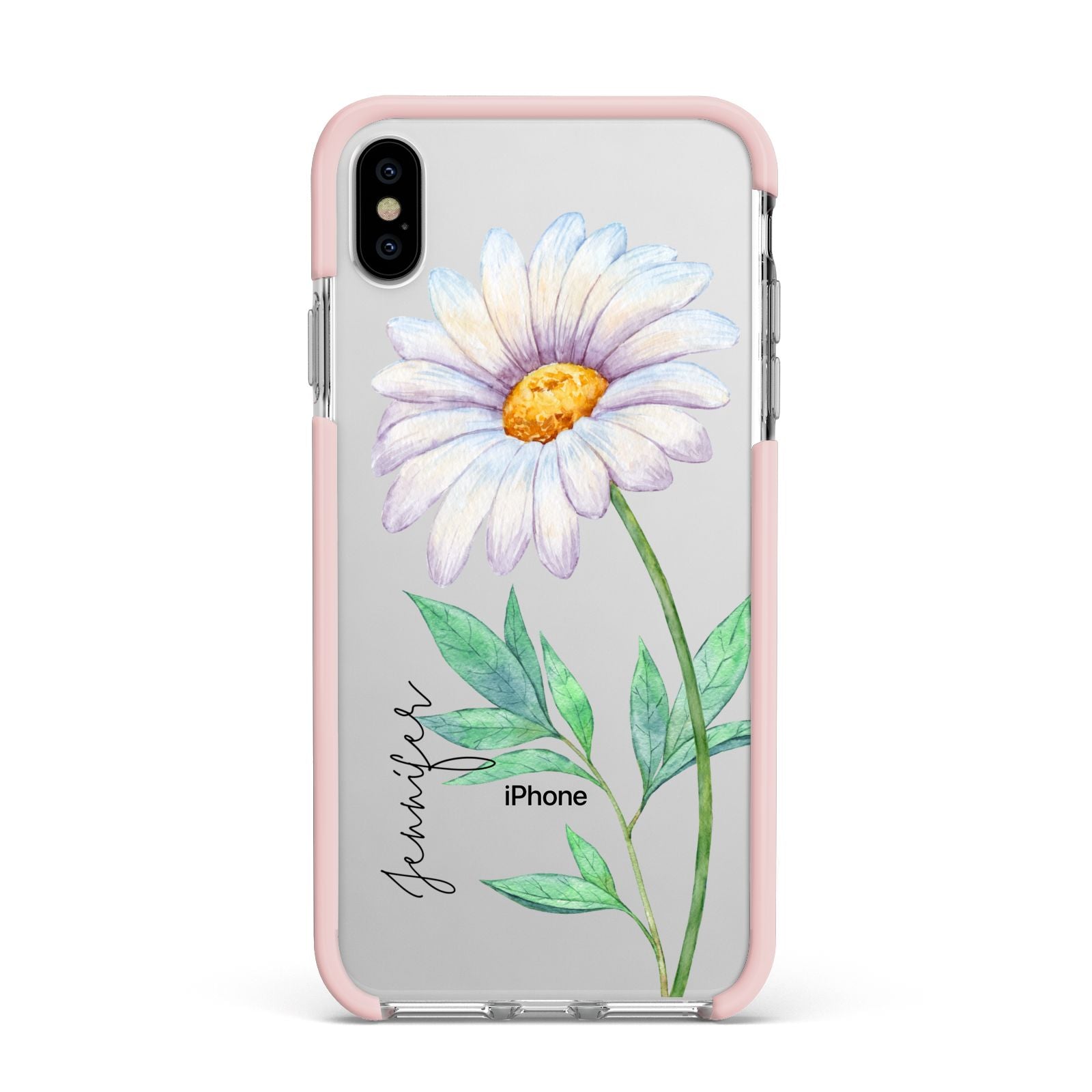Personalised Daisies Apple iPhone Xs Max Impact Case Pink Edge on Silver Phone
