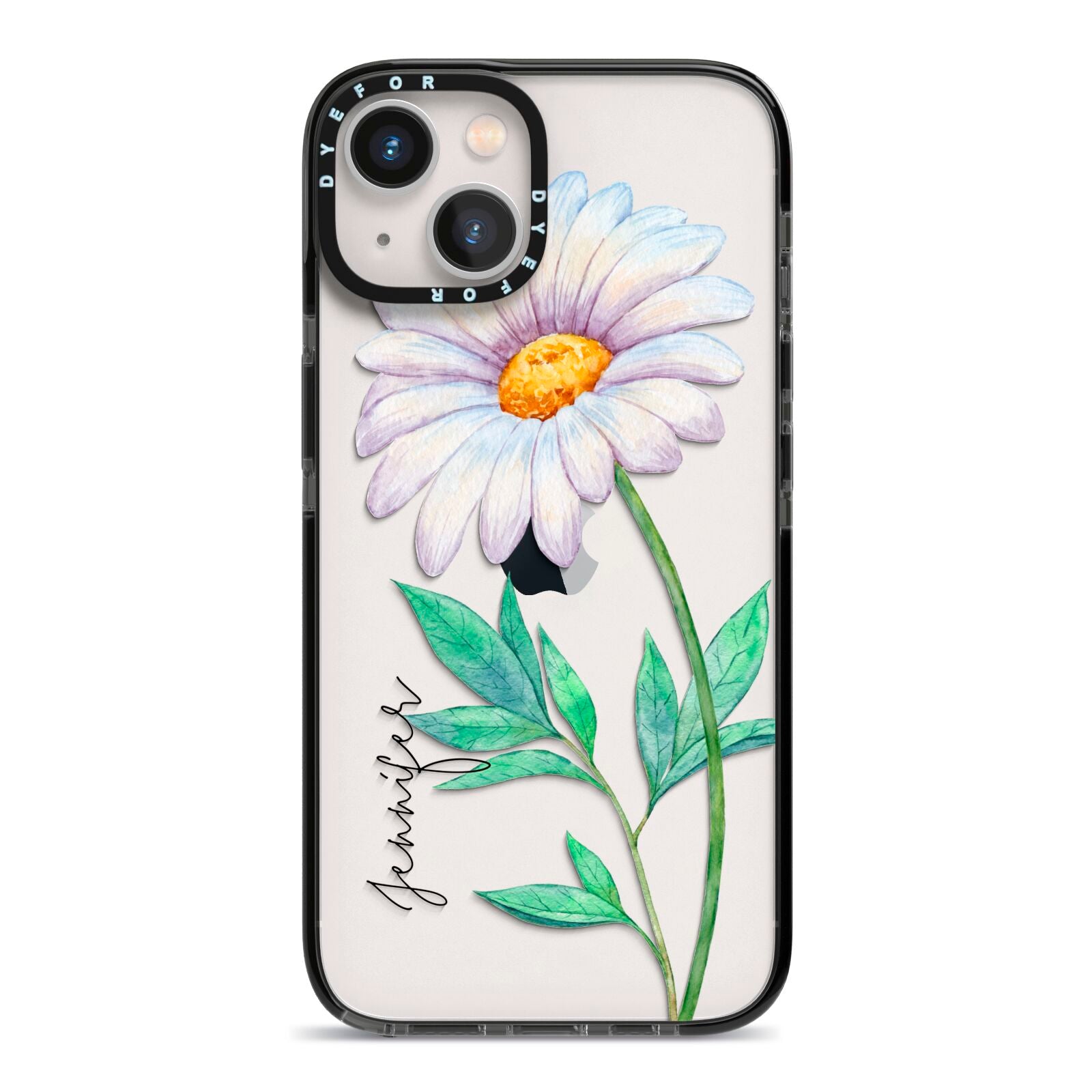 Personalised Daisies iPhone 13 Black Impact Case on Silver phone
