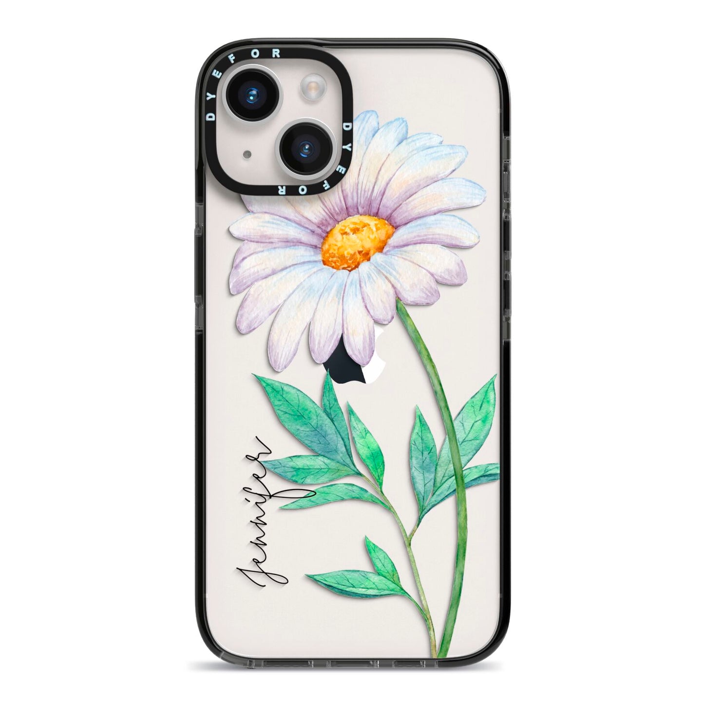 Personalised Daisies iPhone 14 Black Impact Case on Silver phone