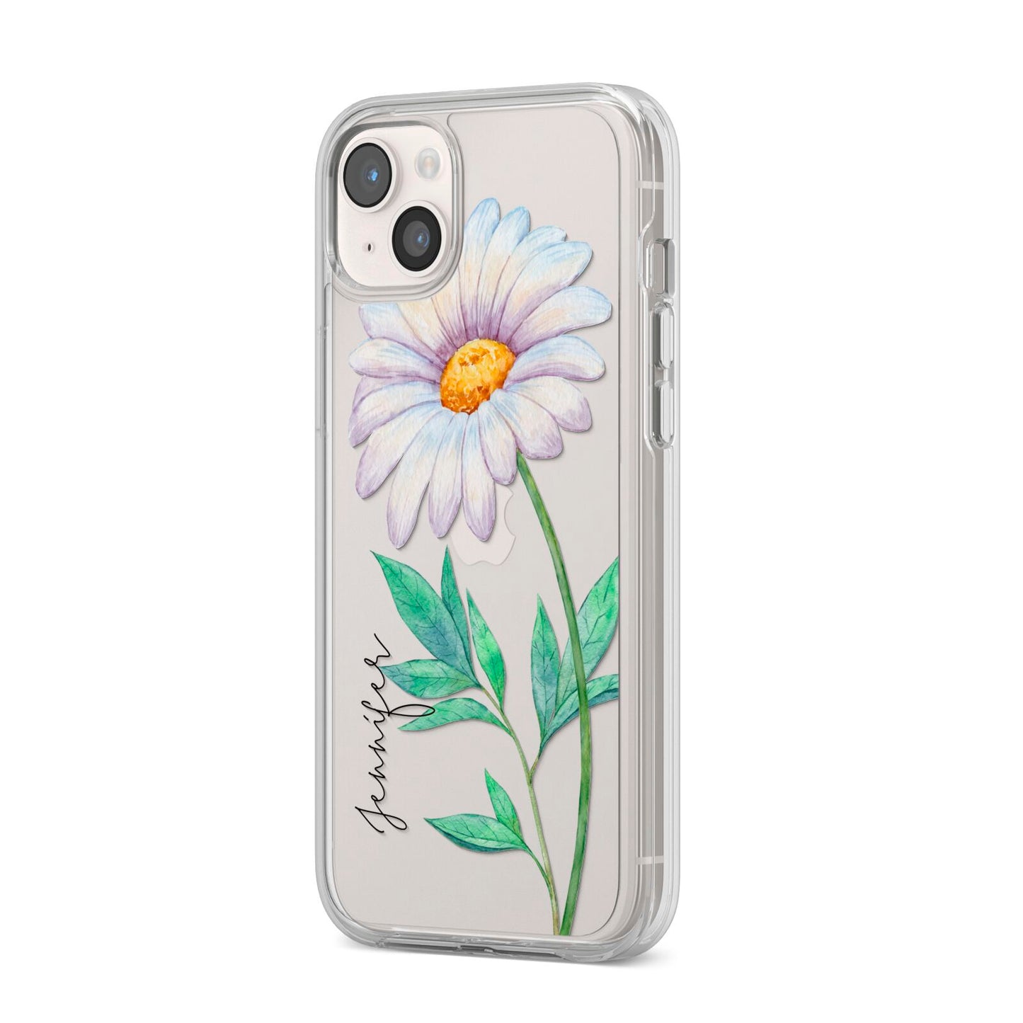 Personalised Daisies iPhone 14 Plus Clear Tough Case Starlight Angled Image