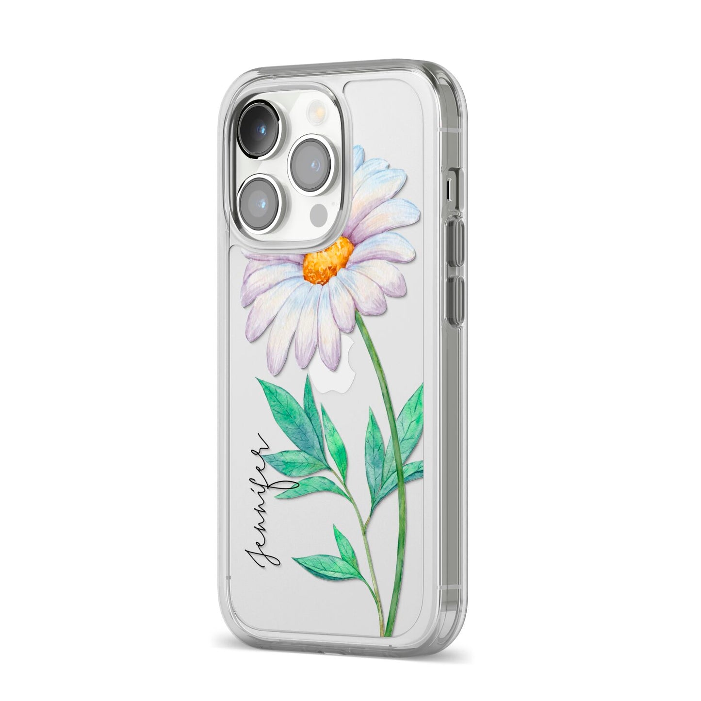 Personalised Daisies iPhone 14 Pro Clear Tough Case Silver Angled Image