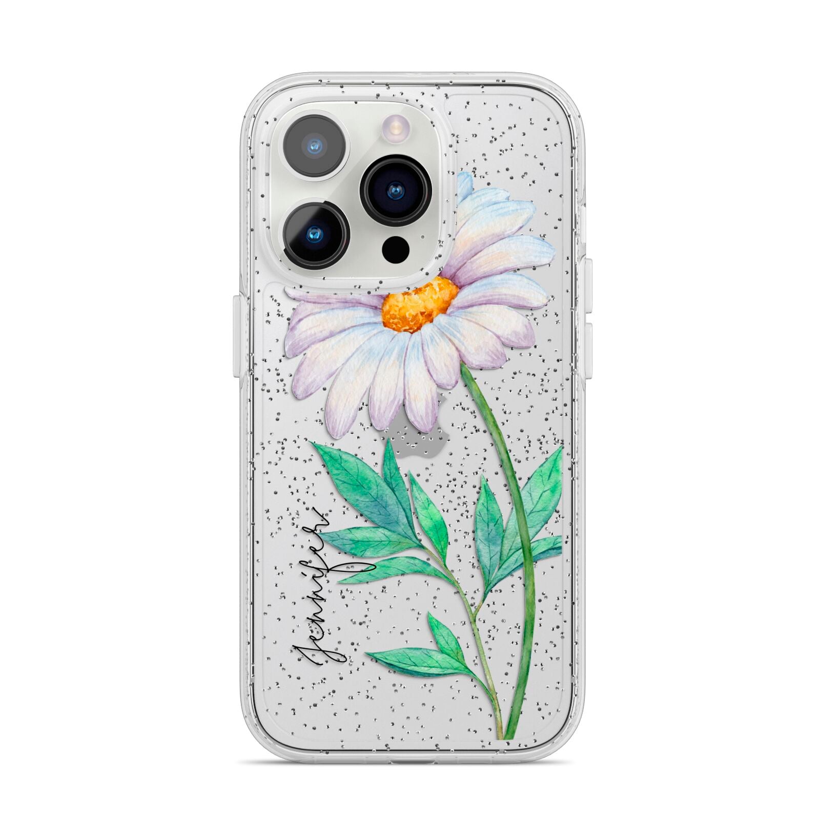 Personalised Daisies iPhone 14 Pro Glitter Tough Case Silver
