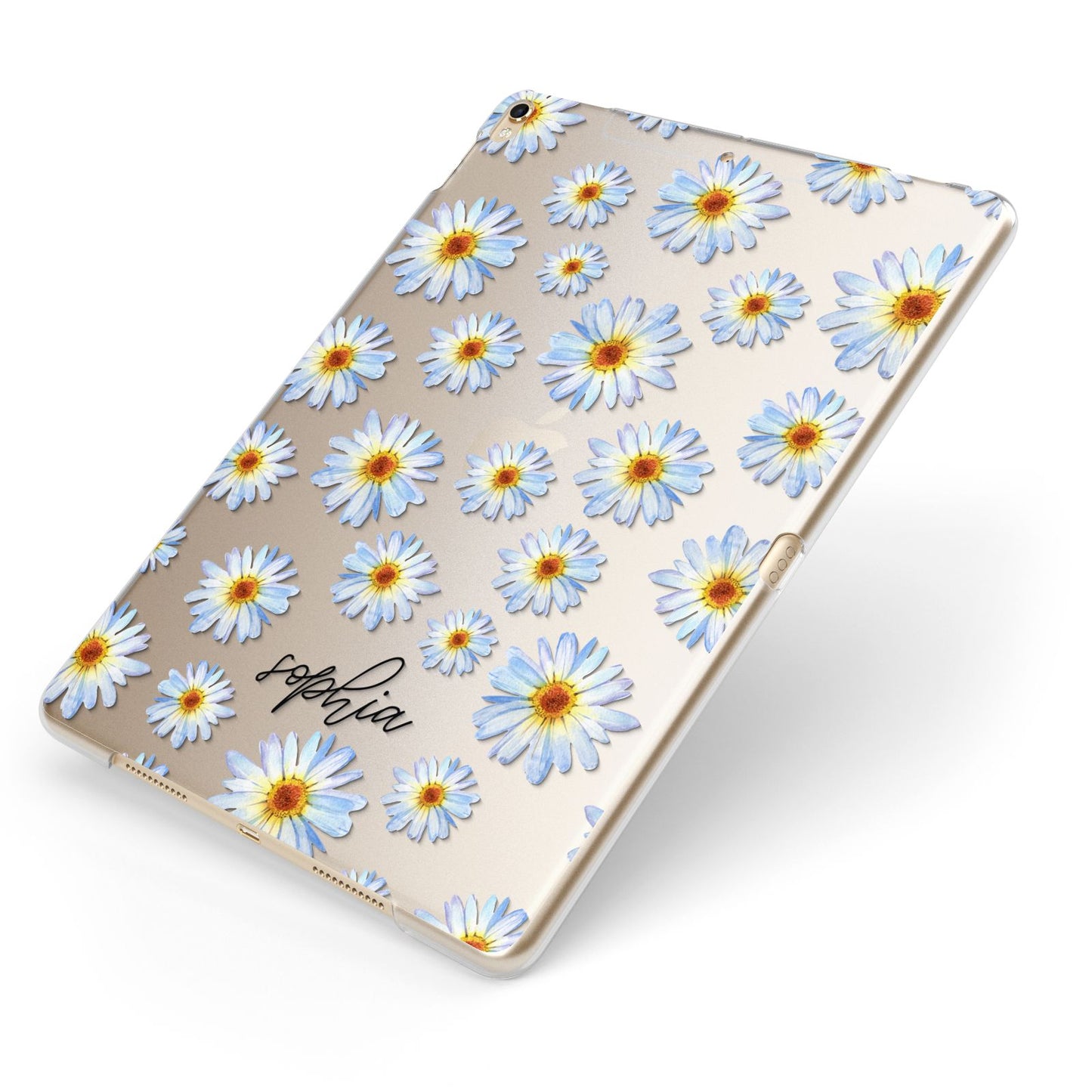 Personalised Daisy Apple iPad Case on Gold iPad Side View