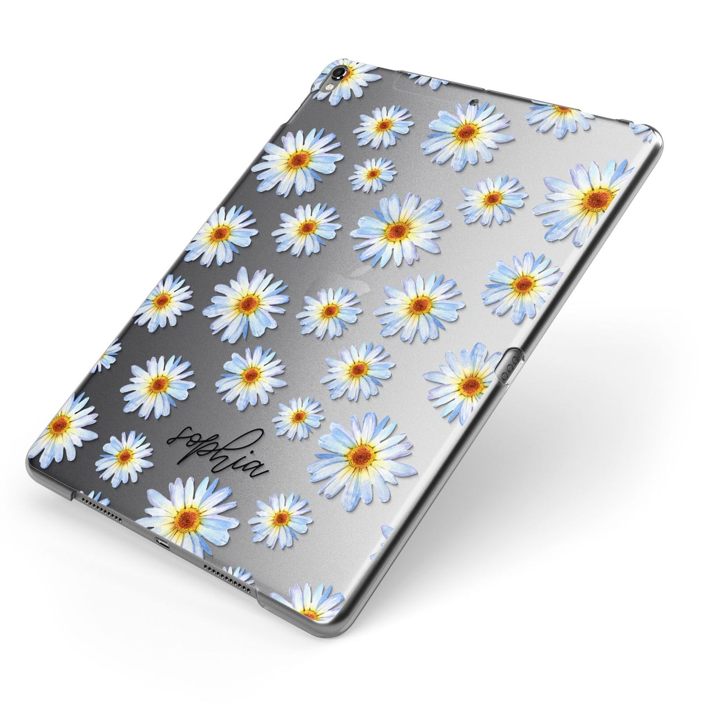 Personalised Daisy Apple iPad Case on Grey iPad Side View
