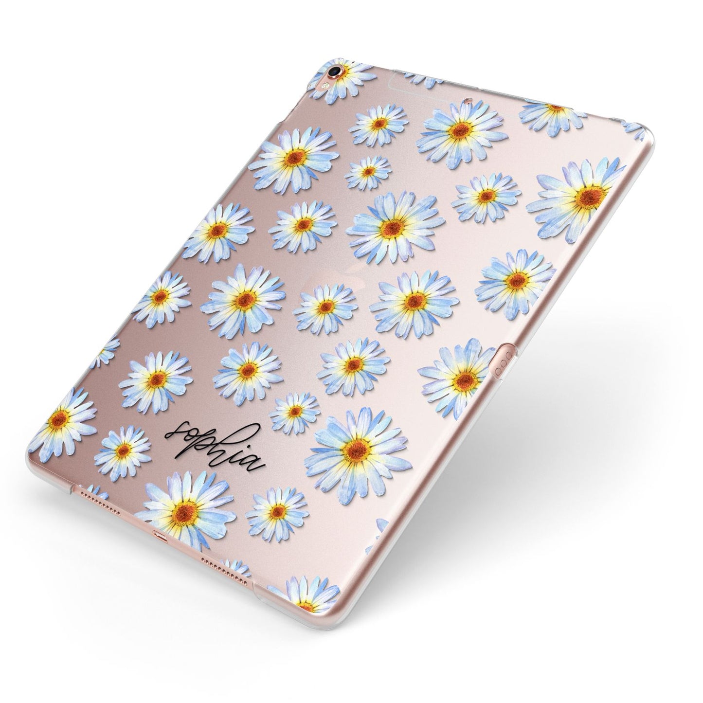 Personalised Daisy Apple iPad Case on Rose Gold iPad Side View