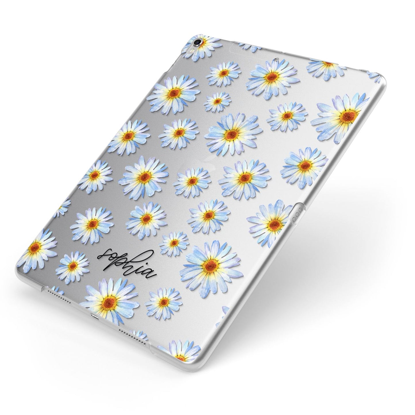 Personalised Daisy Apple iPad Case on Silver iPad Side View