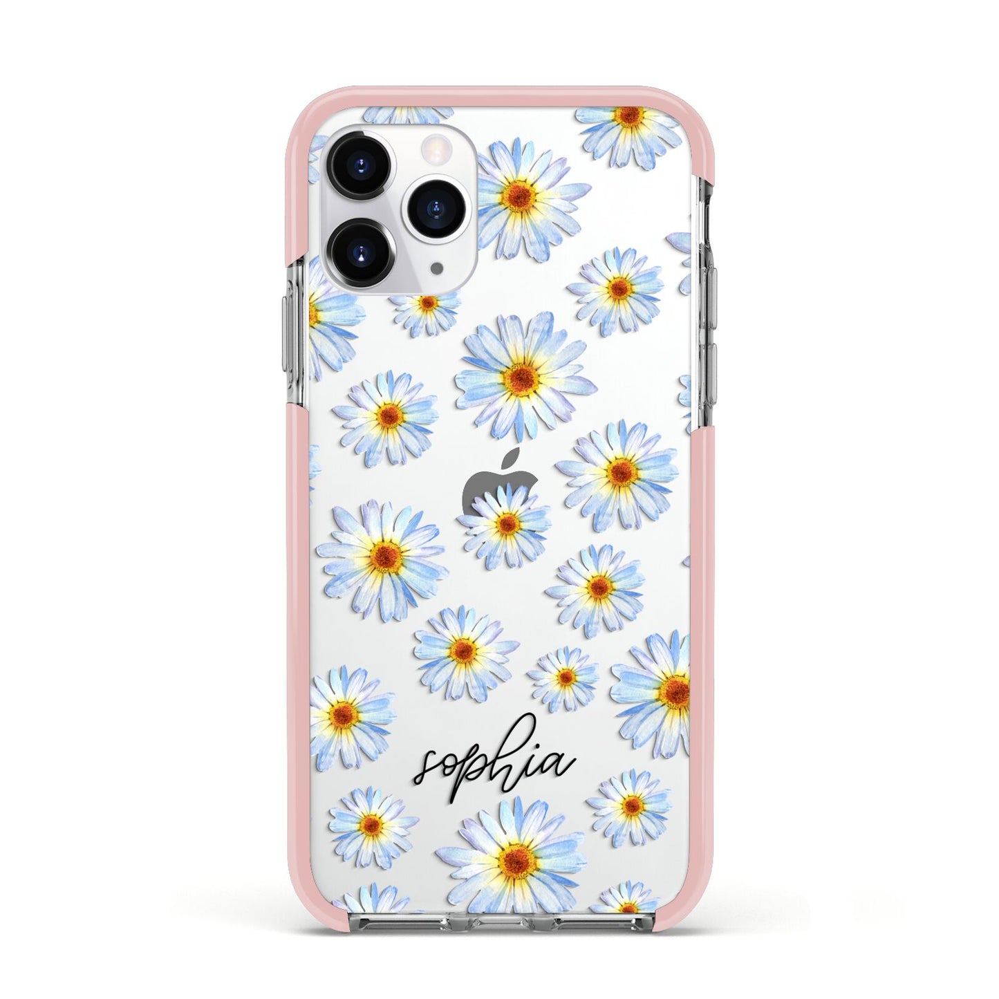 Personalised Daisy Apple iPhone 11 Pro in Silver with Pink Impact Case