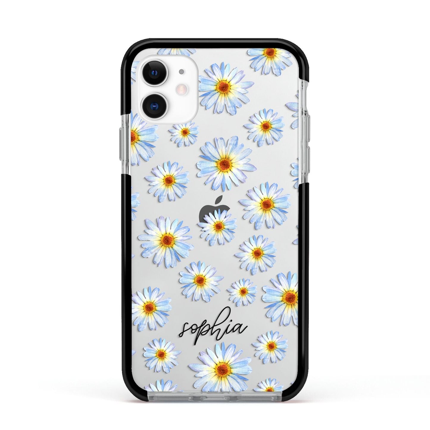 Personalised Daisy Apple iPhone 11 in White with Black Impact Case