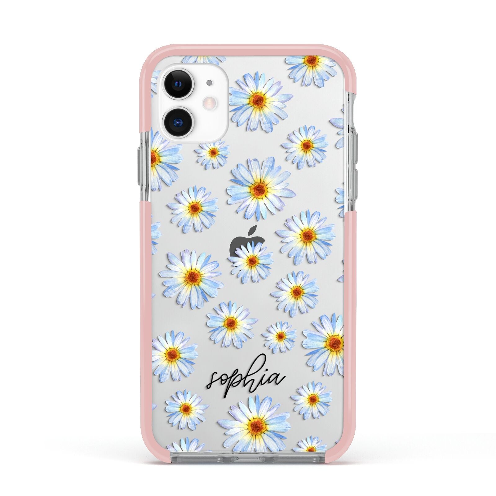 Personalised Daisy Apple iPhone 11 in White with Pink Impact Case