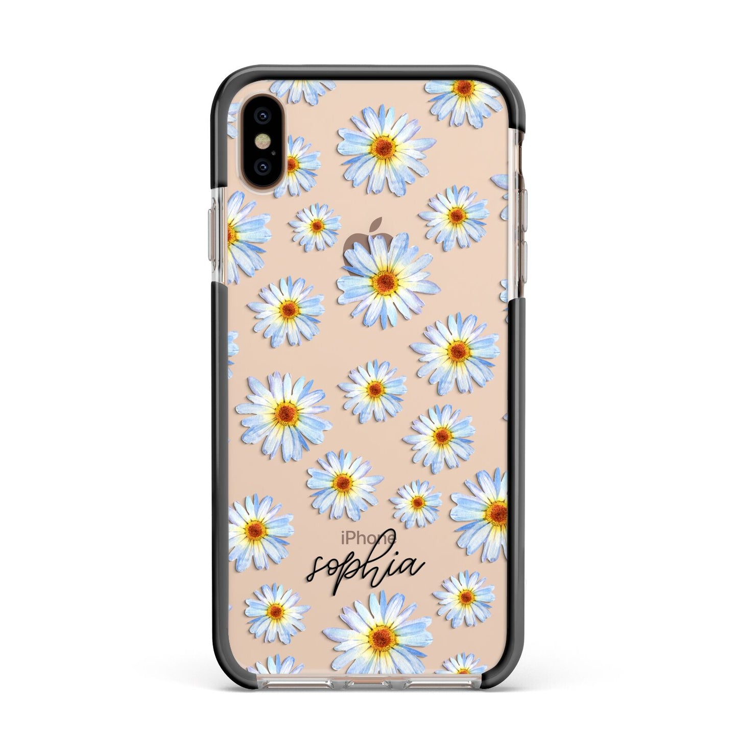 Personalised Daisy Apple iPhone Xs Max Impact Case Black Edge on Gold Phone