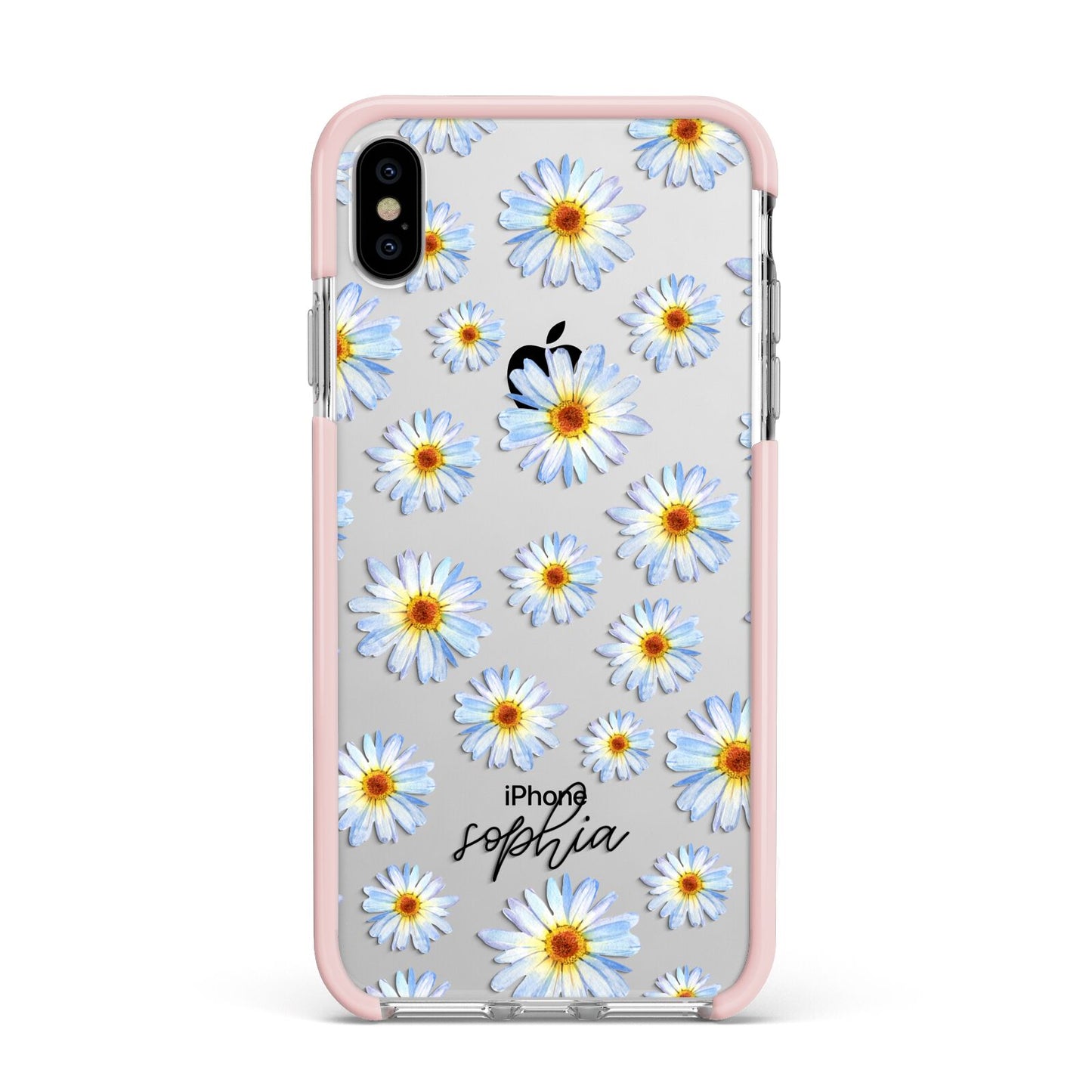 Personalised Daisy Apple iPhone Xs Max Impact Case Pink Edge on Silver Phone