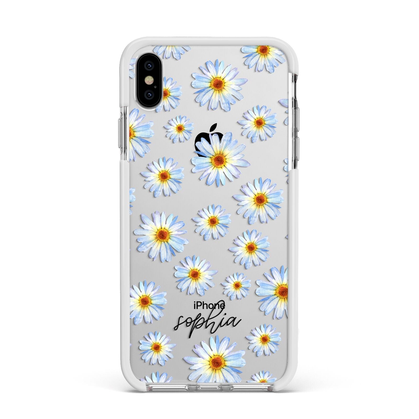 Personalised Daisy Apple iPhone Xs Max Impact Case White Edge on Silver Phone