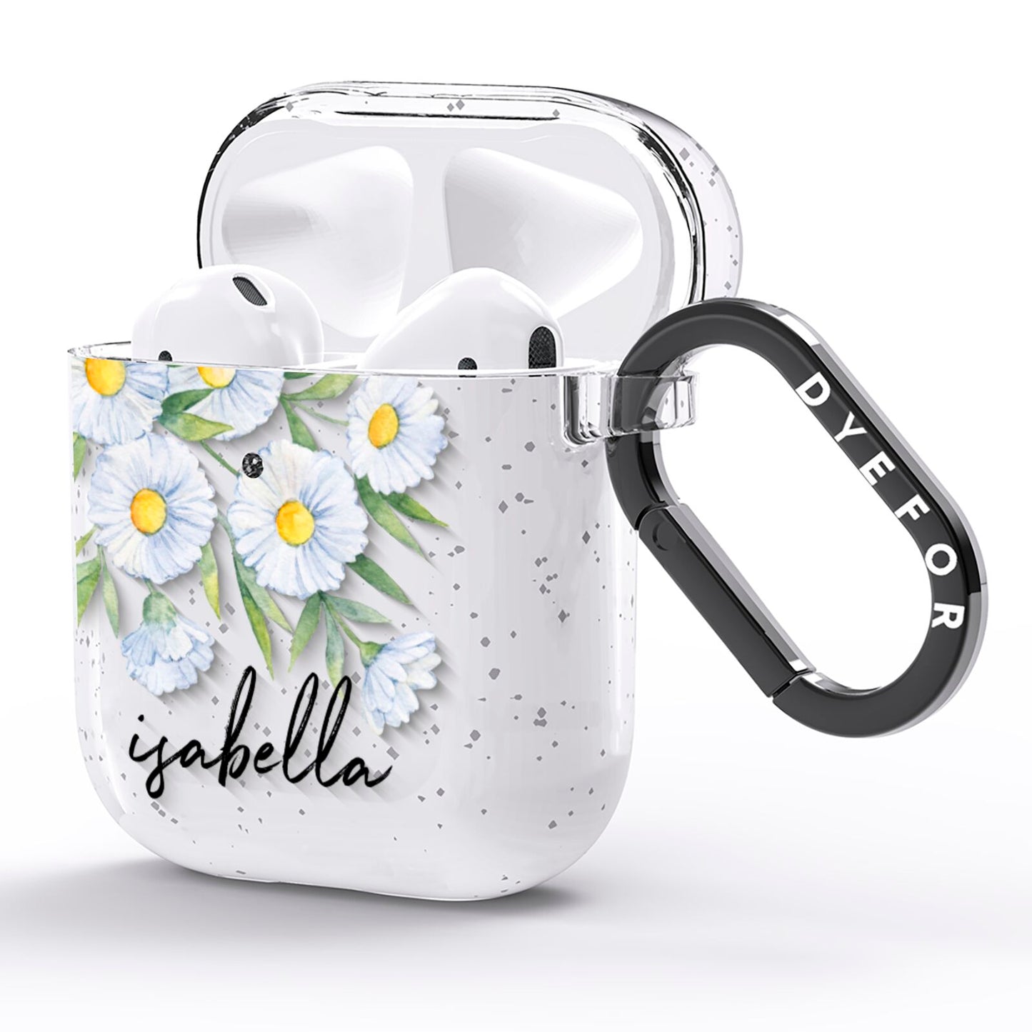 Personalised Daisy Flower AirPods Glitter Case Side Image