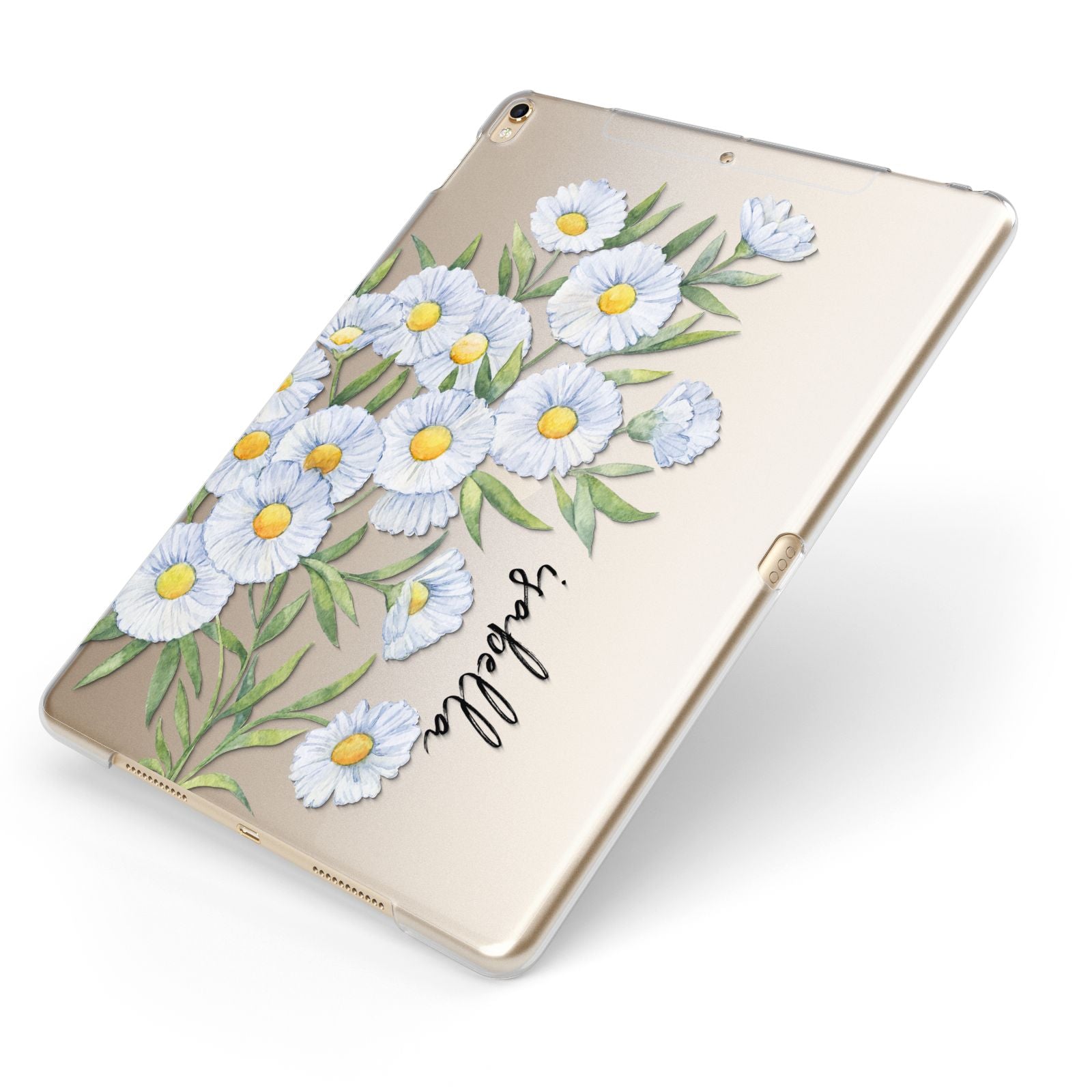 Personalised Daisy Flower Apple iPad Case on Gold iPad Side View