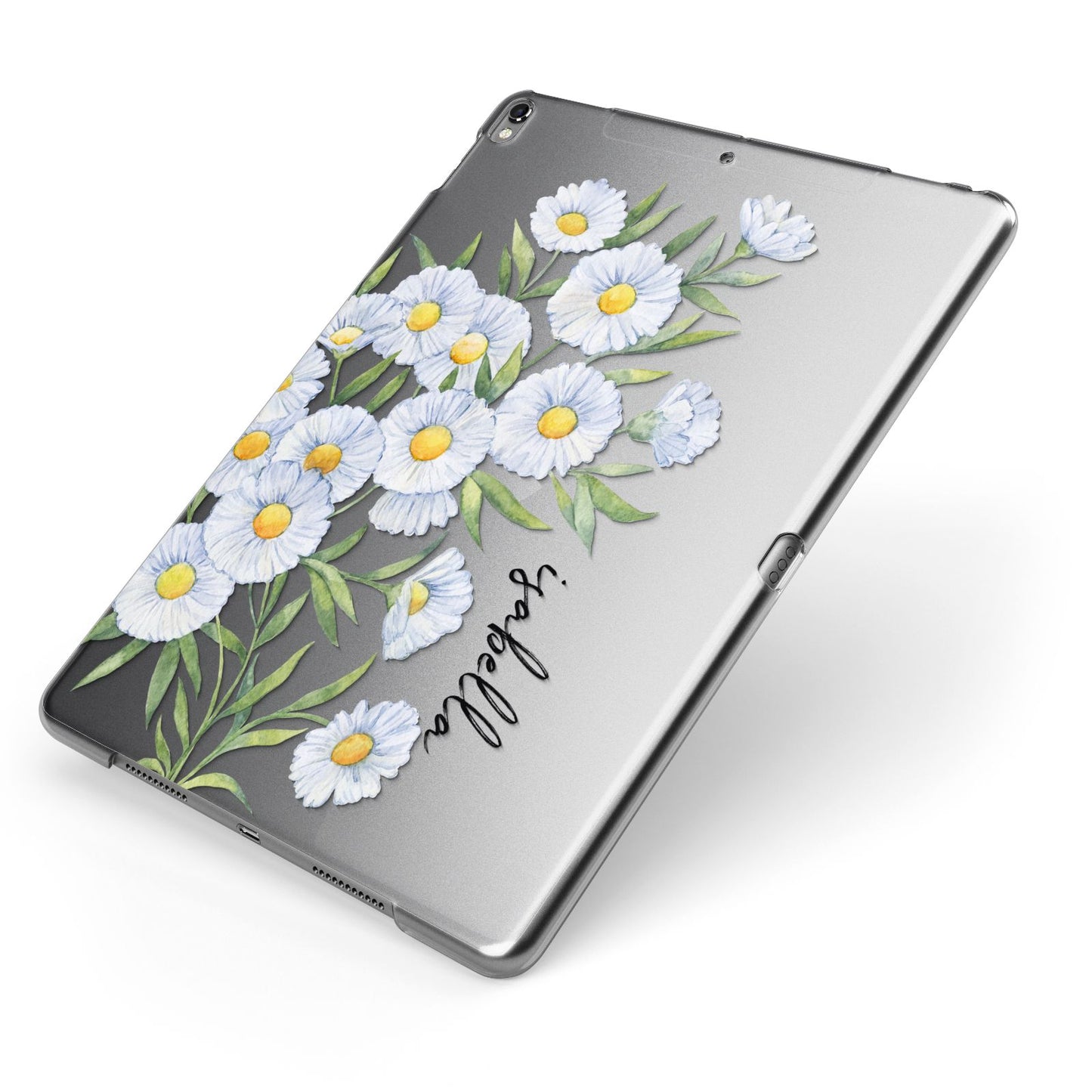 Personalised Daisy Flower Apple iPad Case on Grey iPad Side View
