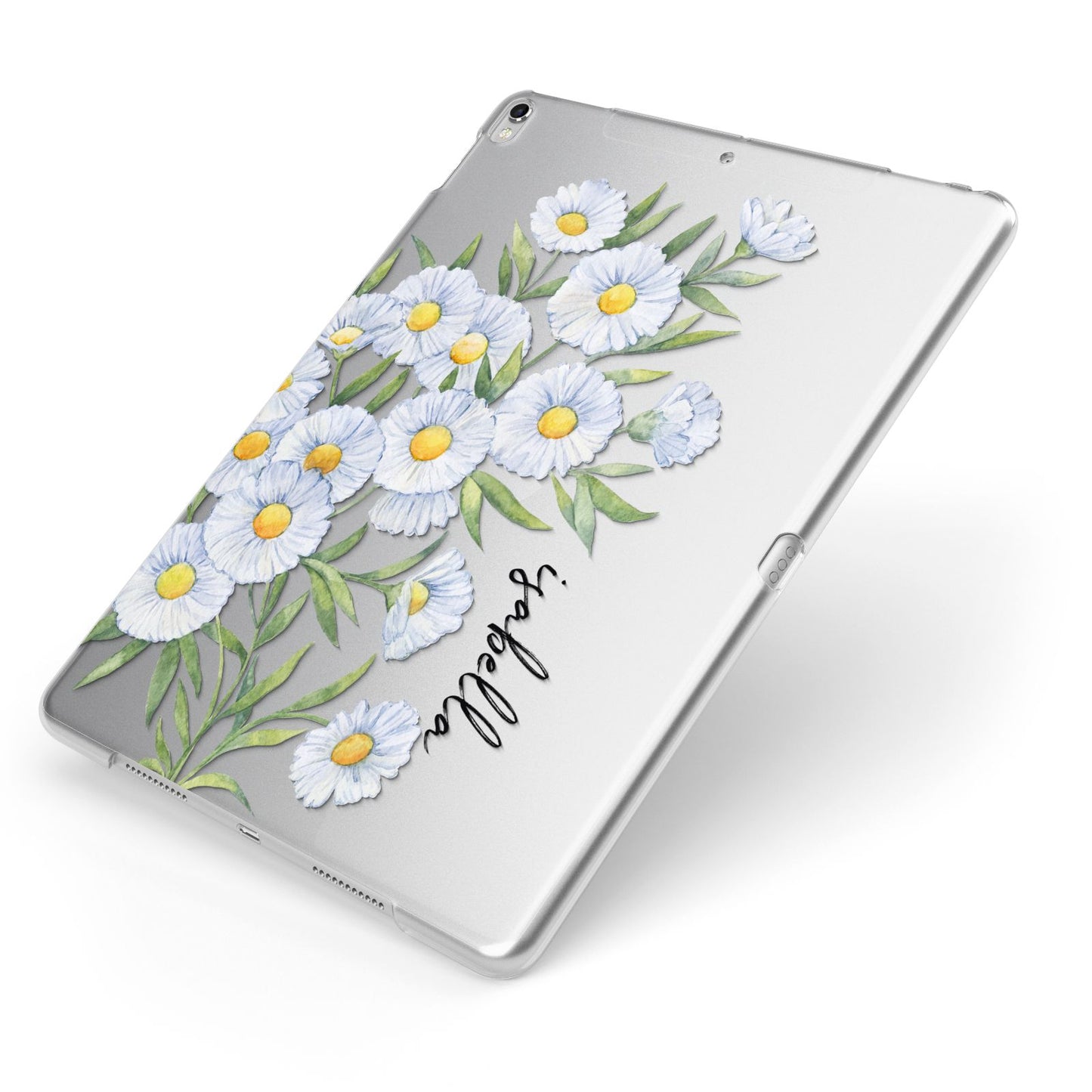 Personalised Daisy Flower Apple iPad Case on Silver iPad Side View