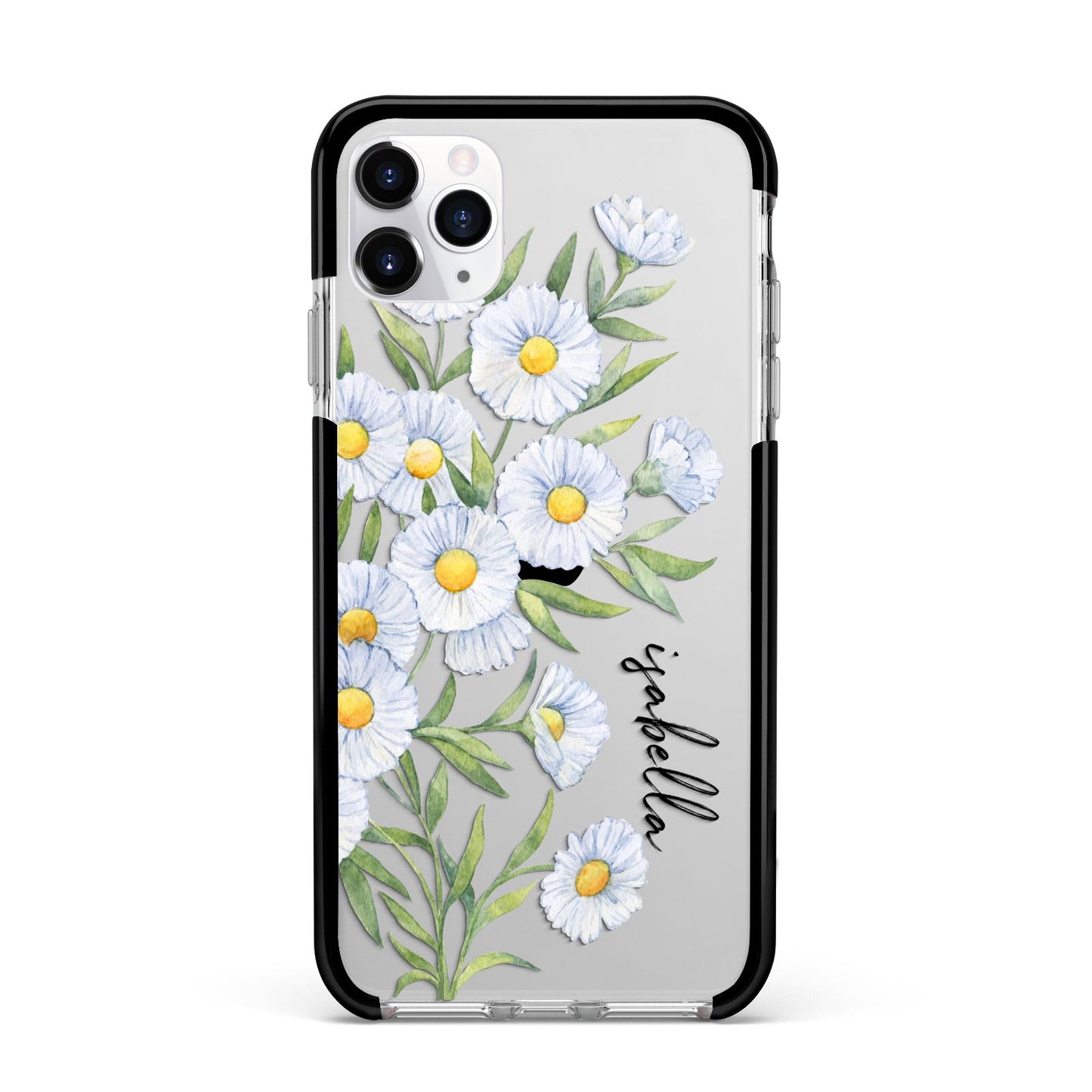 Personalised Daisy Flower Apple iPhone 11 Pro Max in Silver with Black Impact Case
