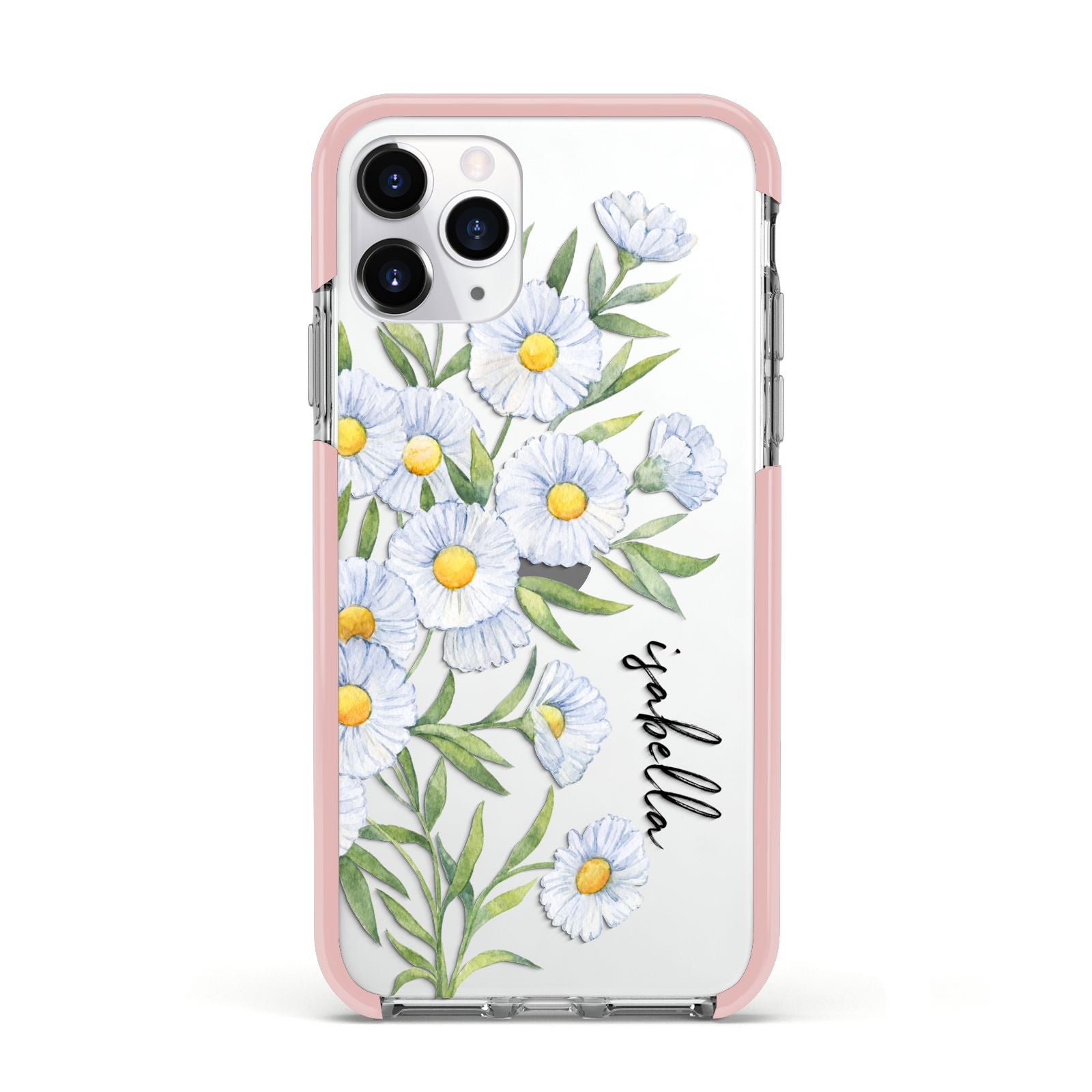 Personalised Daisy Flower Apple iPhone 11 Pro in Silver with Pink Impact Case