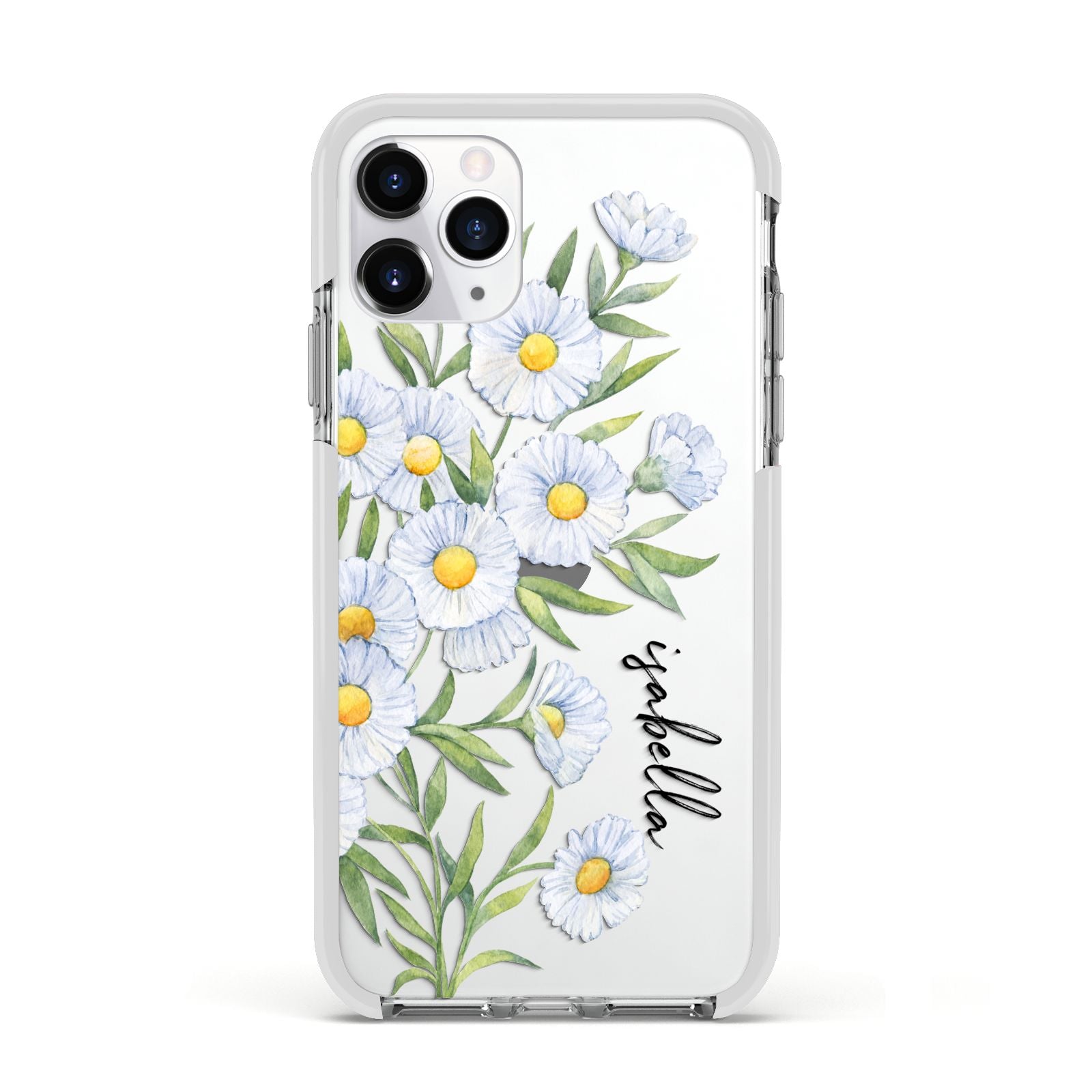 Personalised Daisy Flower Apple iPhone 11 Pro in Silver with White Impact Case