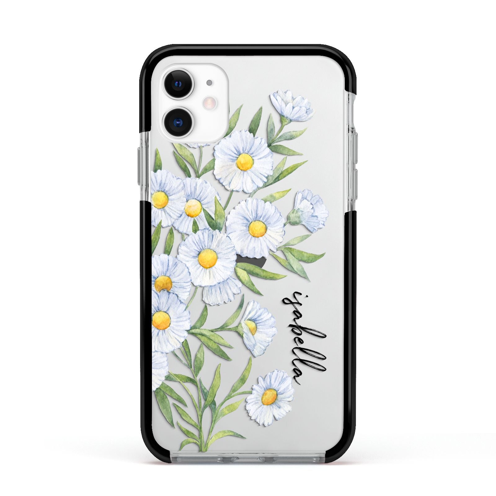 Personalised Daisy Flower Apple iPhone 11 in White with Black Impact Case