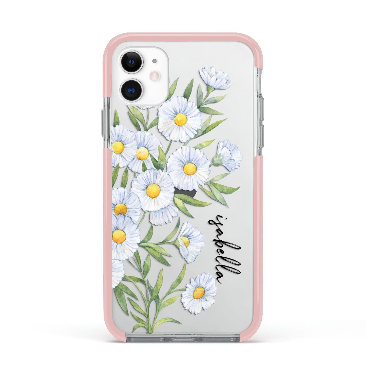 Personalised Daisy Flower Apple iPhone 11 in White with Pink Impact Case