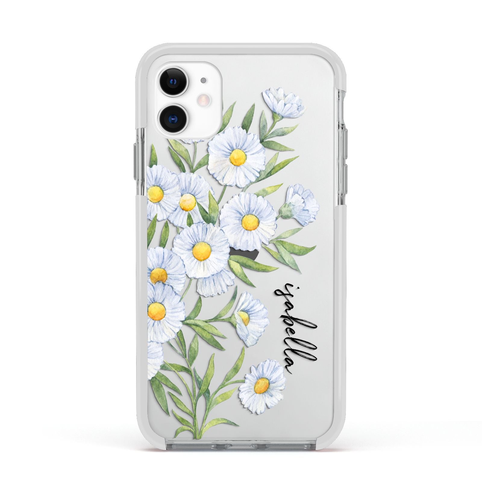 Personalised Daisy Flower Apple iPhone 11 in White with White Impact Case