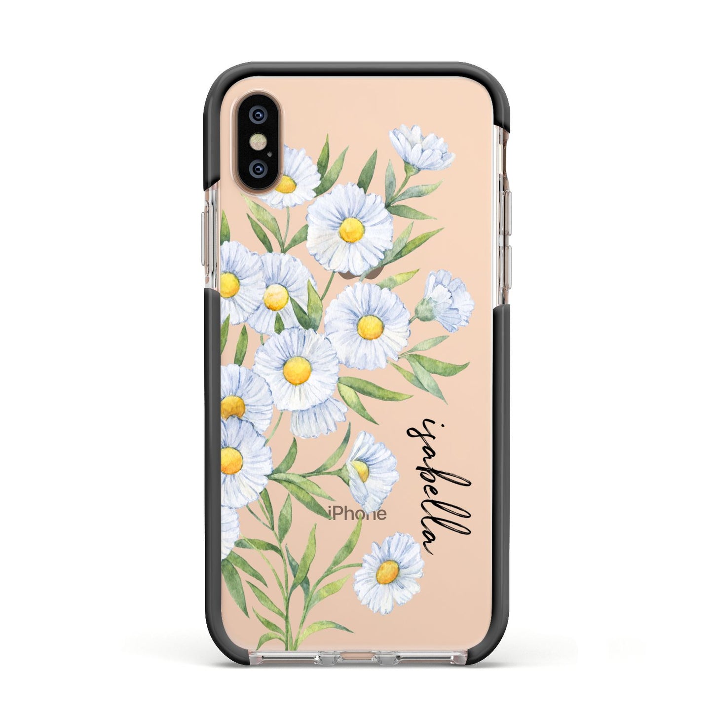 Personalised Daisy Flower Apple iPhone Xs Impact Case Black Edge on Gold Phone