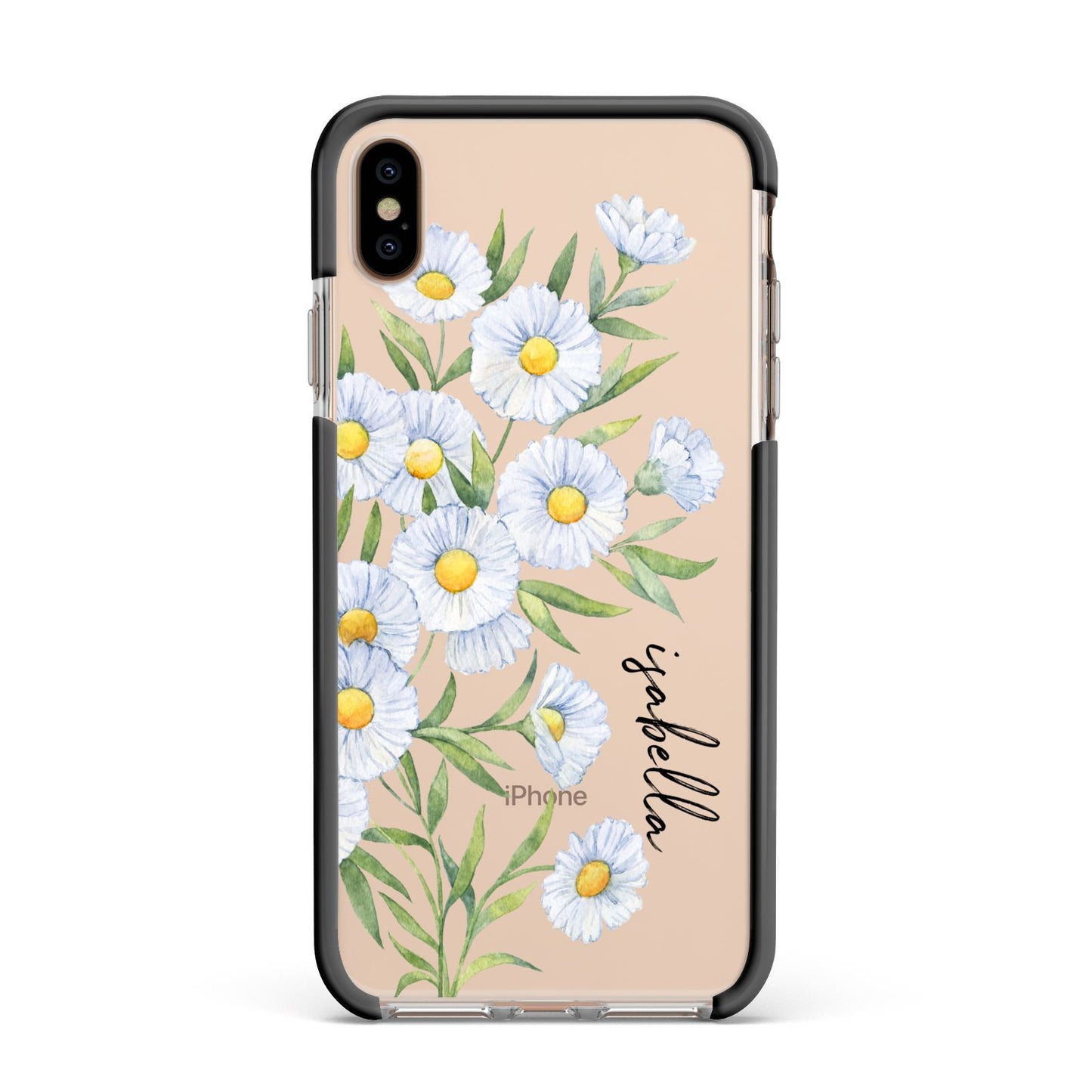 Personalised Daisy Flower Apple iPhone Xs Max Impact Case Black Edge on Gold Phone