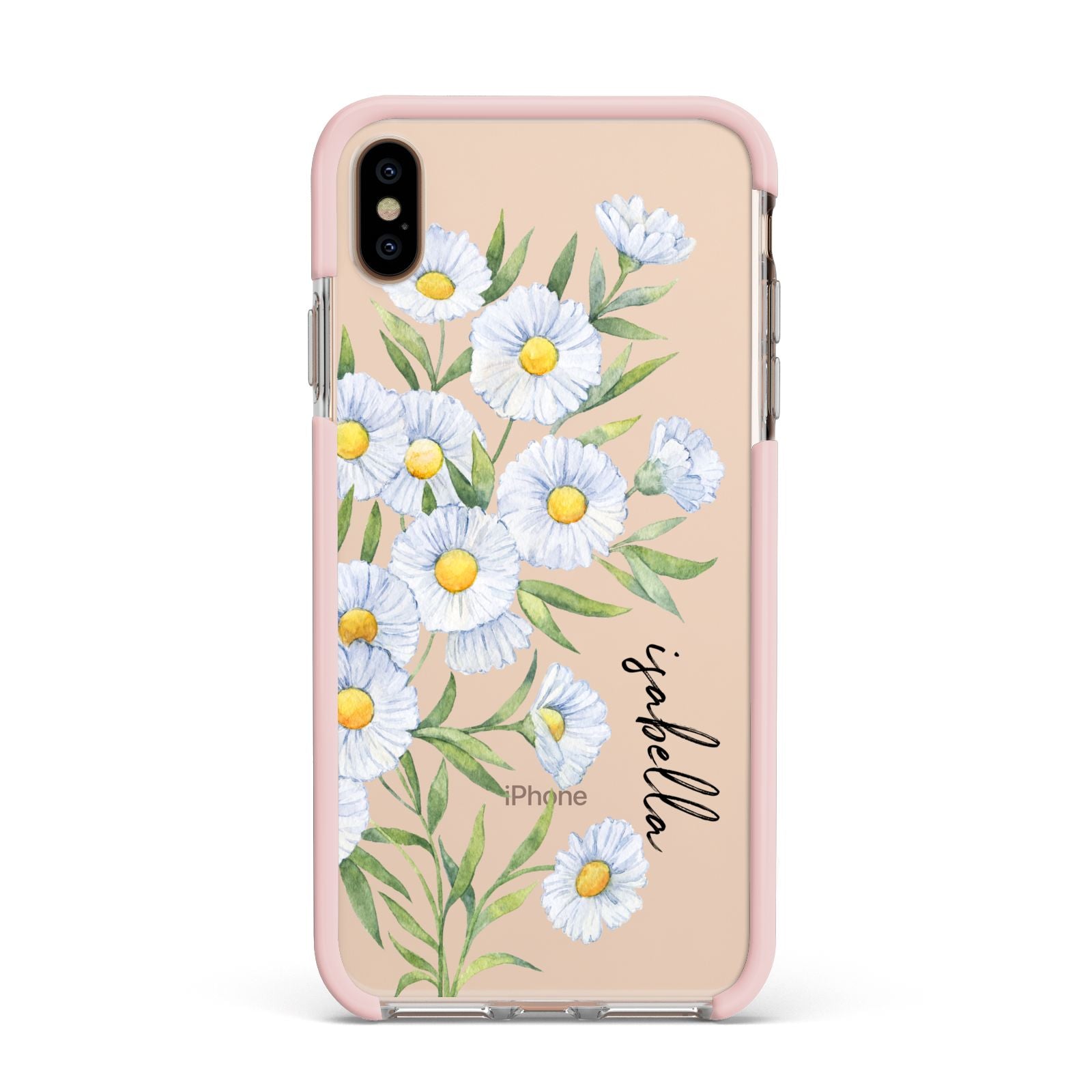 Personalised Daisy Flower Apple iPhone Xs Max Impact Case Pink Edge on Gold Phone