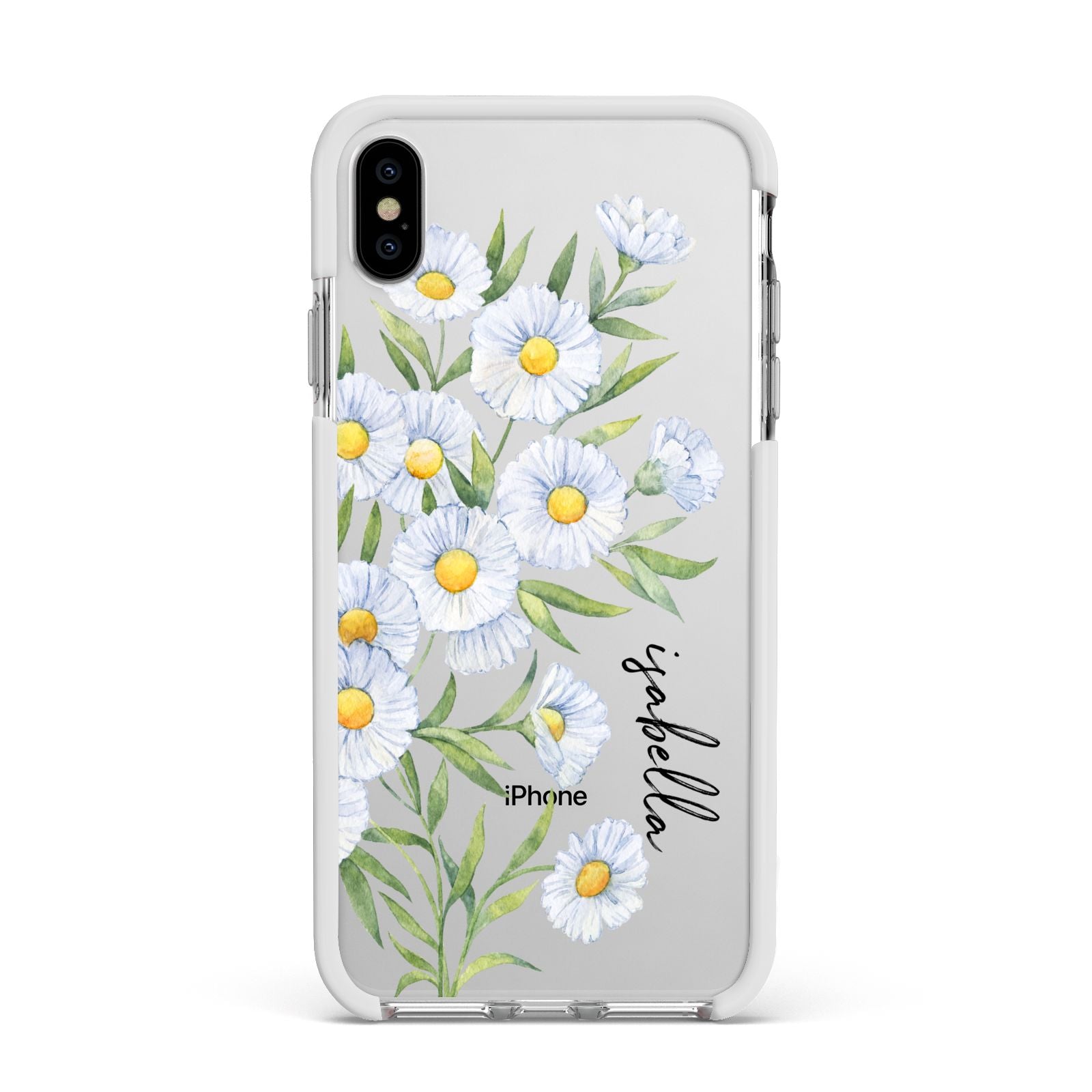 Personalised Daisy Flower Apple iPhone Xs Max Impact Case White Edge on Silver Phone