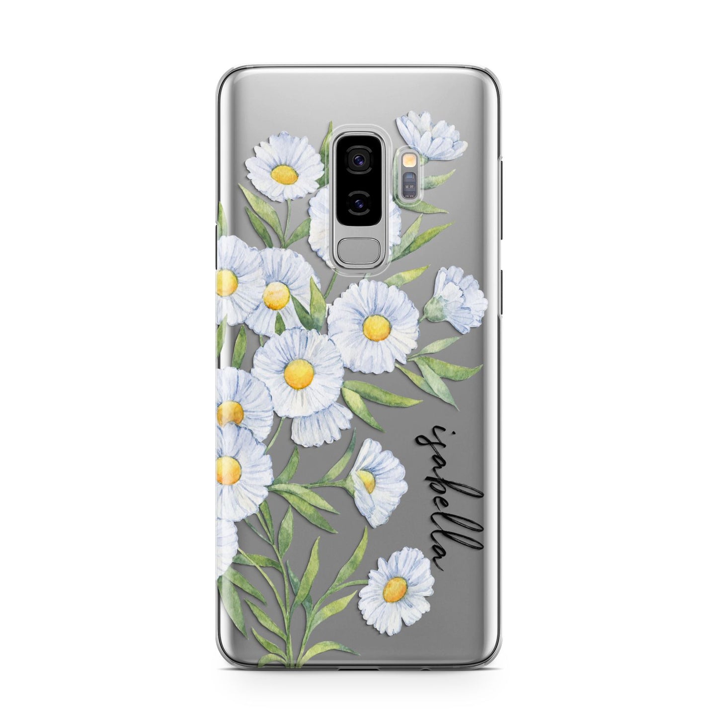 Personalised Daisy Flower Samsung Galaxy S9 Plus Case on Silver phone