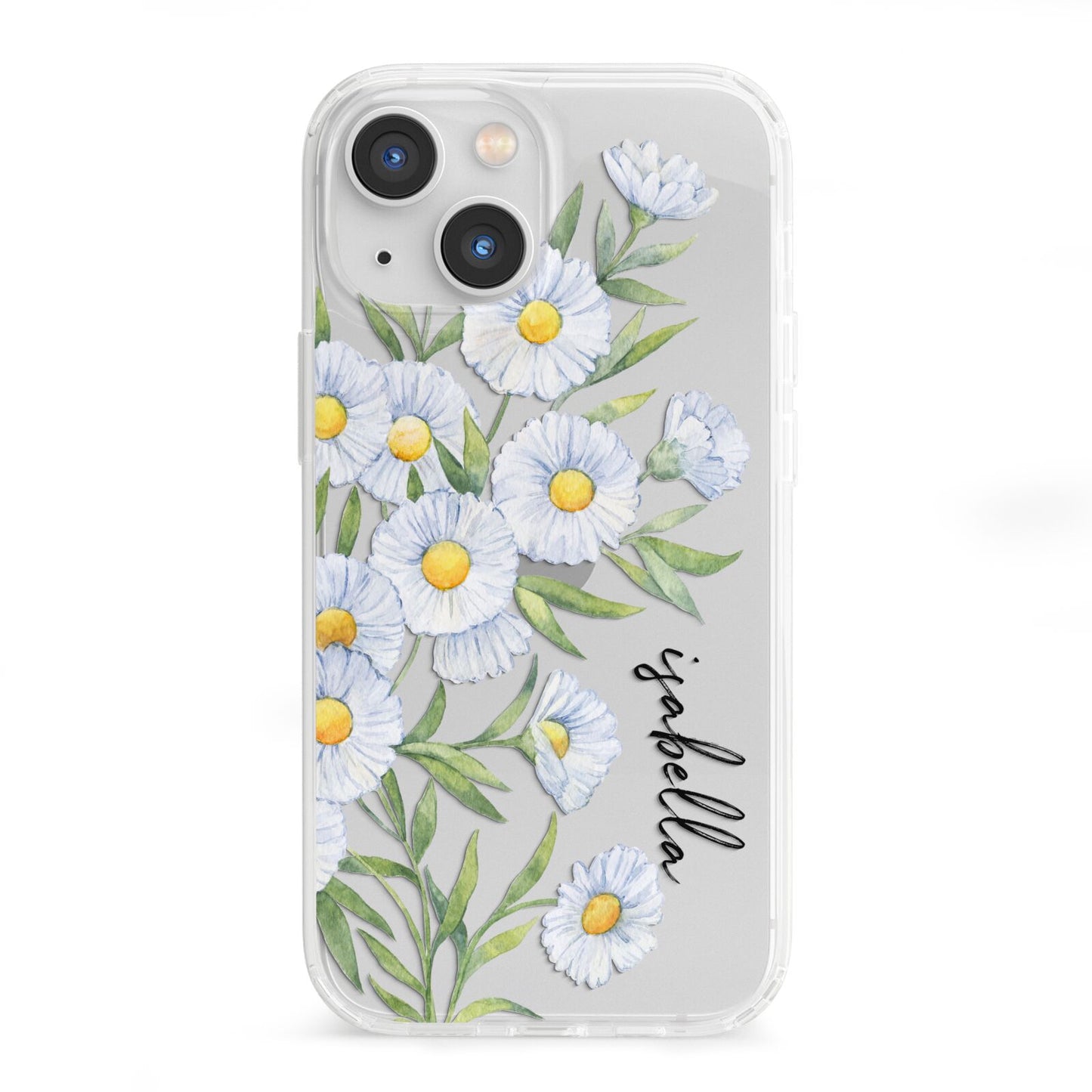 Personalised Daisy Flower iPhone 13 Mini Clear Bumper Case