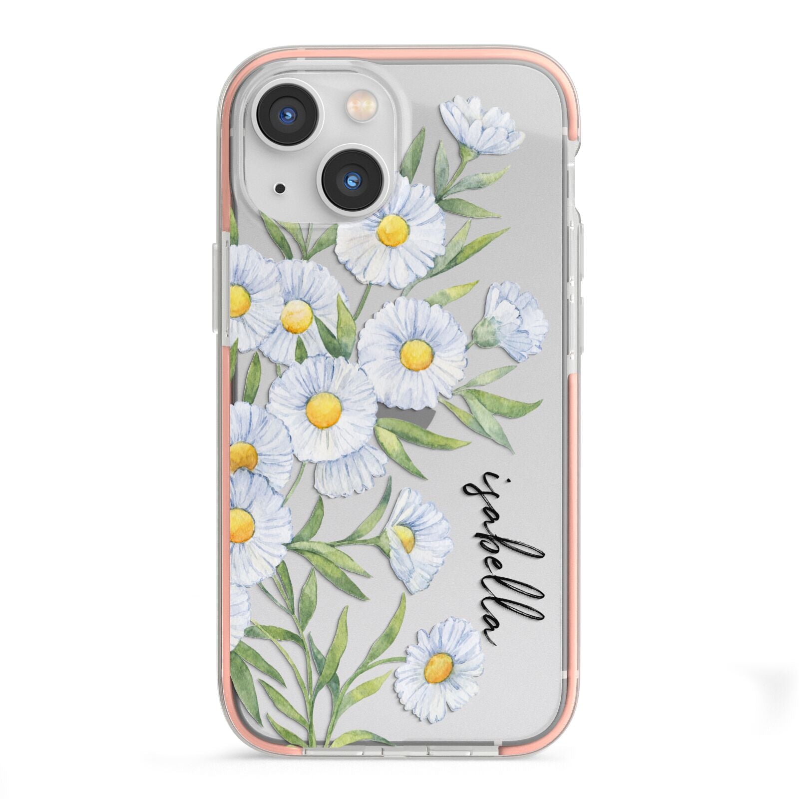 Personalised Daisy Flower iPhone 13 Mini TPU Impact Case with Pink Edges