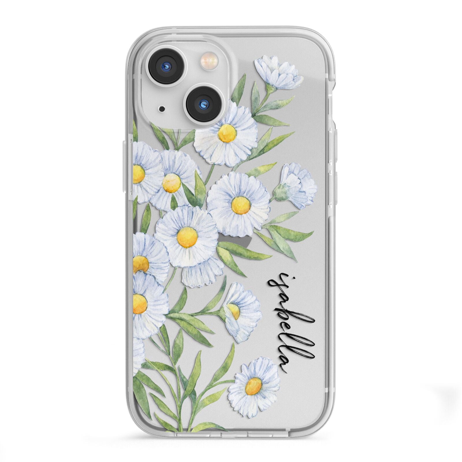 Personalised Daisy Flower iPhone 13 Mini TPU Impact Case with White Edges
