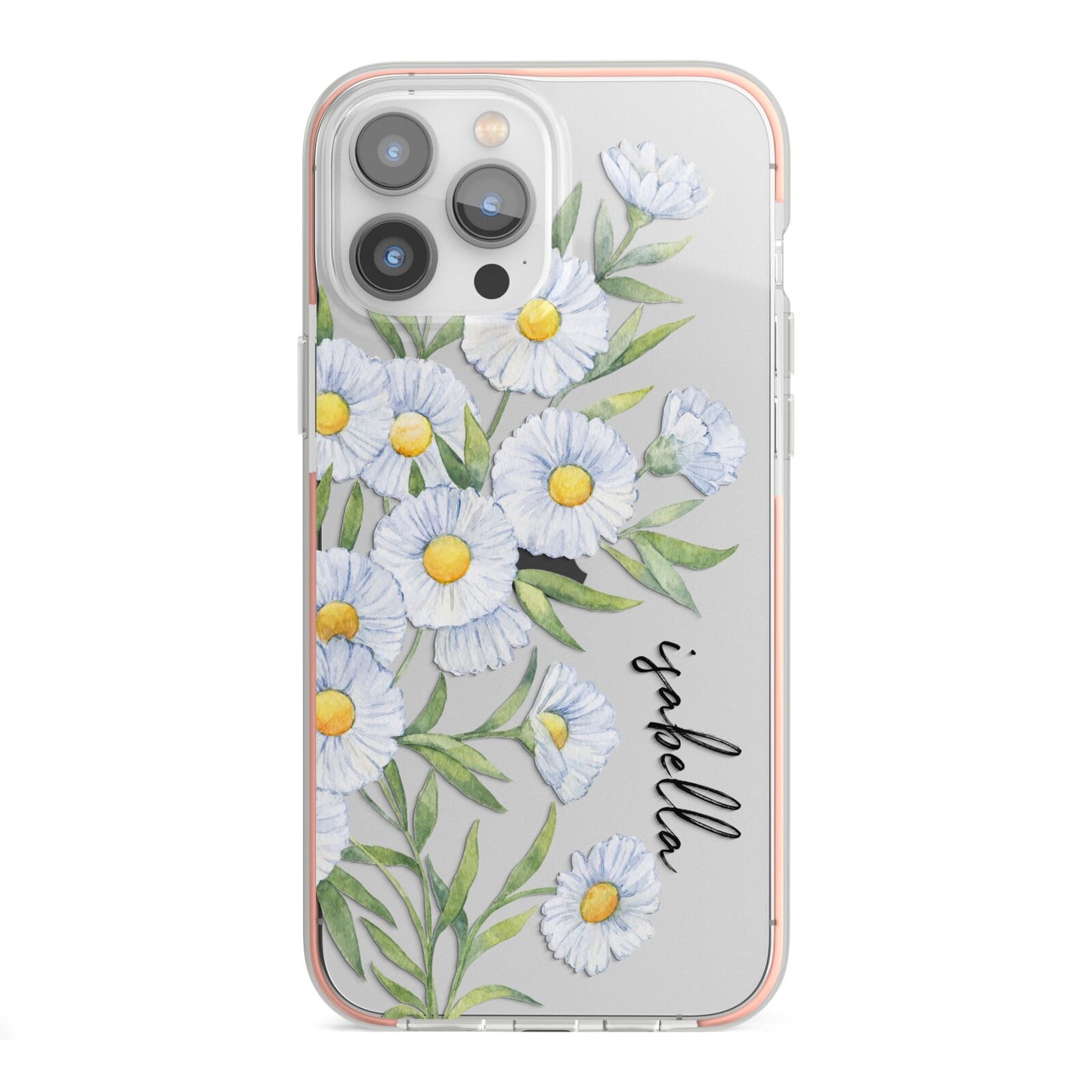 Personalised Daisy Flower iPhone 13 Pro Max TPU Impact Case with Pink Edges