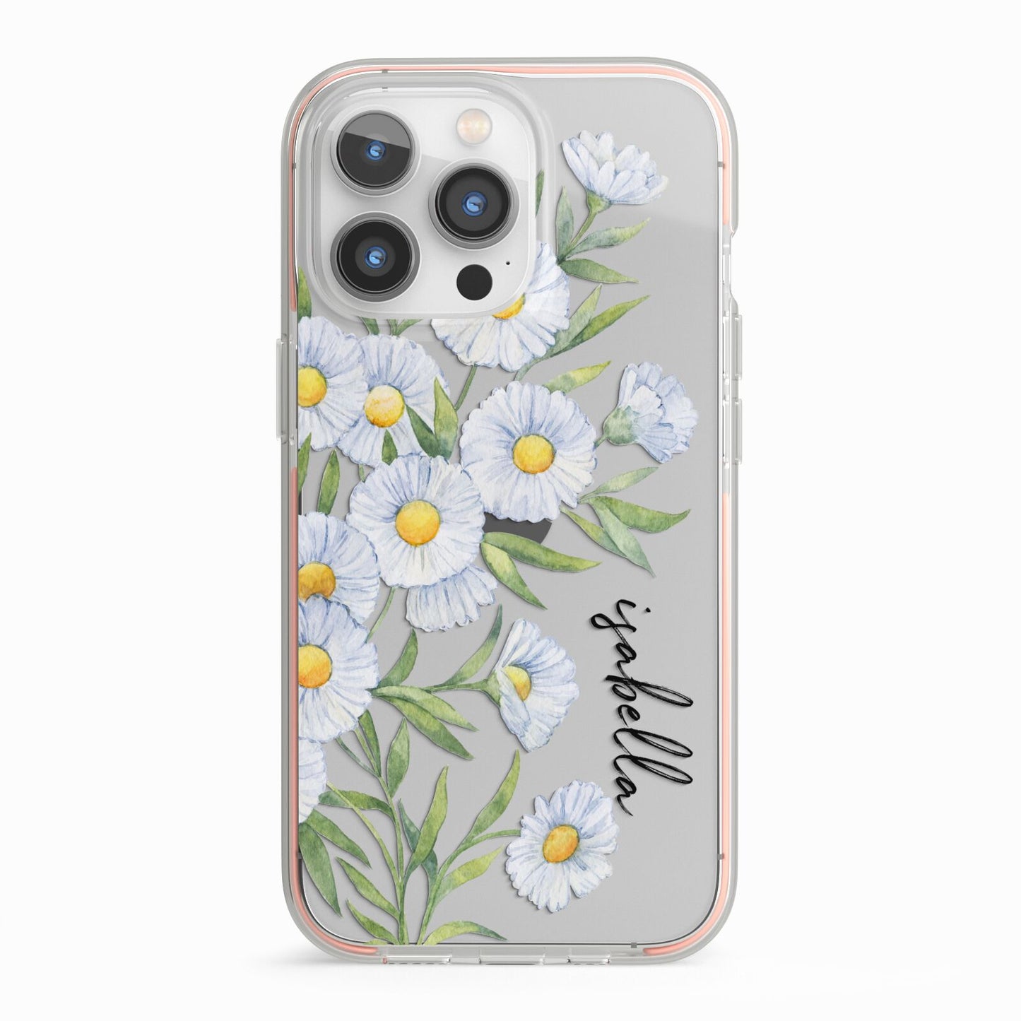 Personalised Daisy Flower iPhone 13 Pro TPU Impact Case with Pink Edges