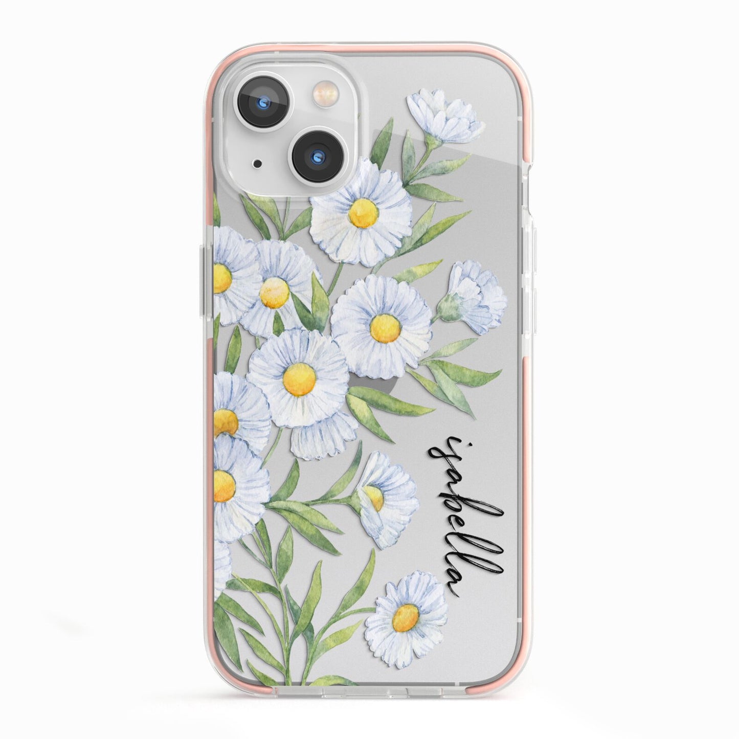 Personalised Daisy Flower iPhone 13 TPU Impact Case with Pink Edges