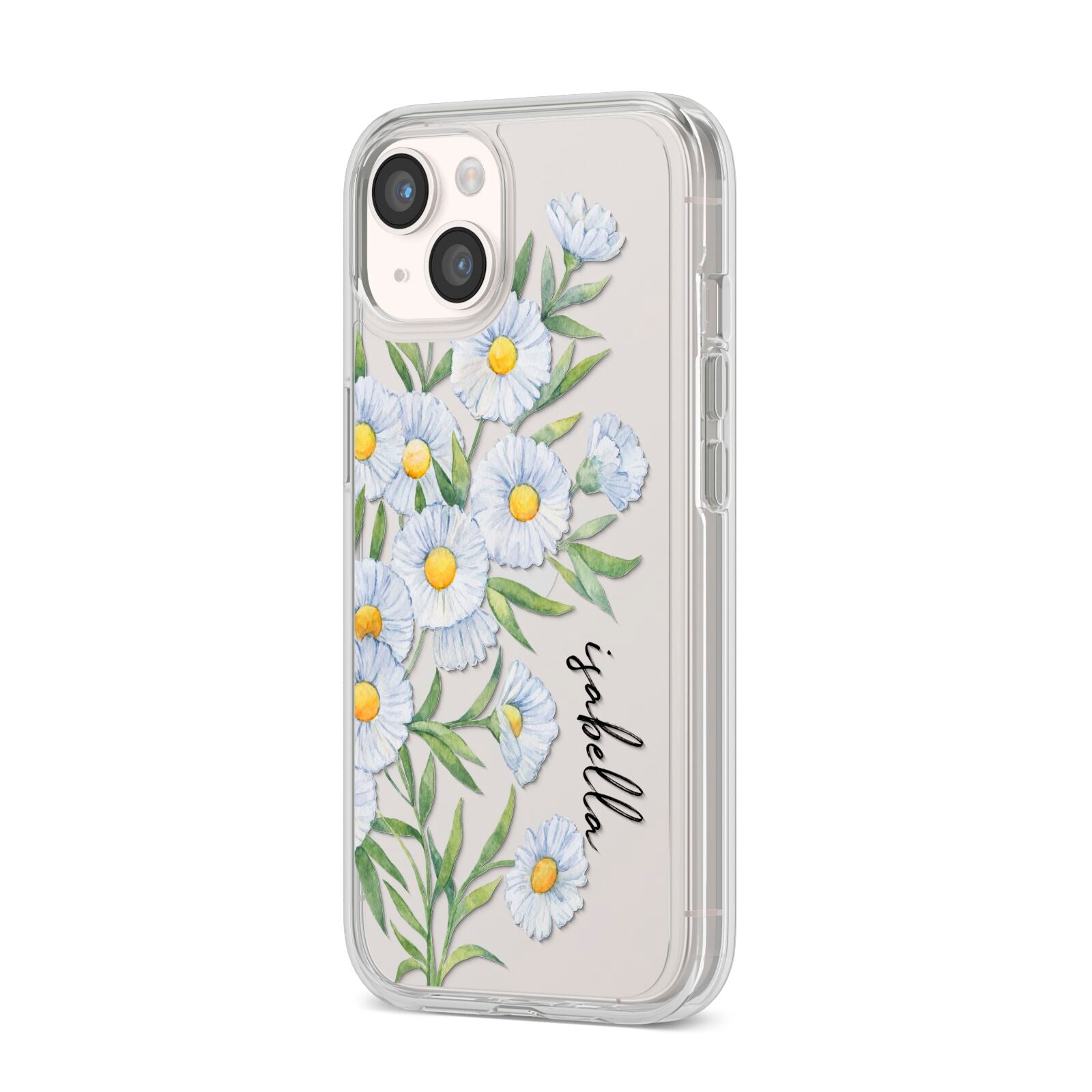 Personalised Daisy Flower iPhone 14 Clear Tough Case Starlight Angled Image