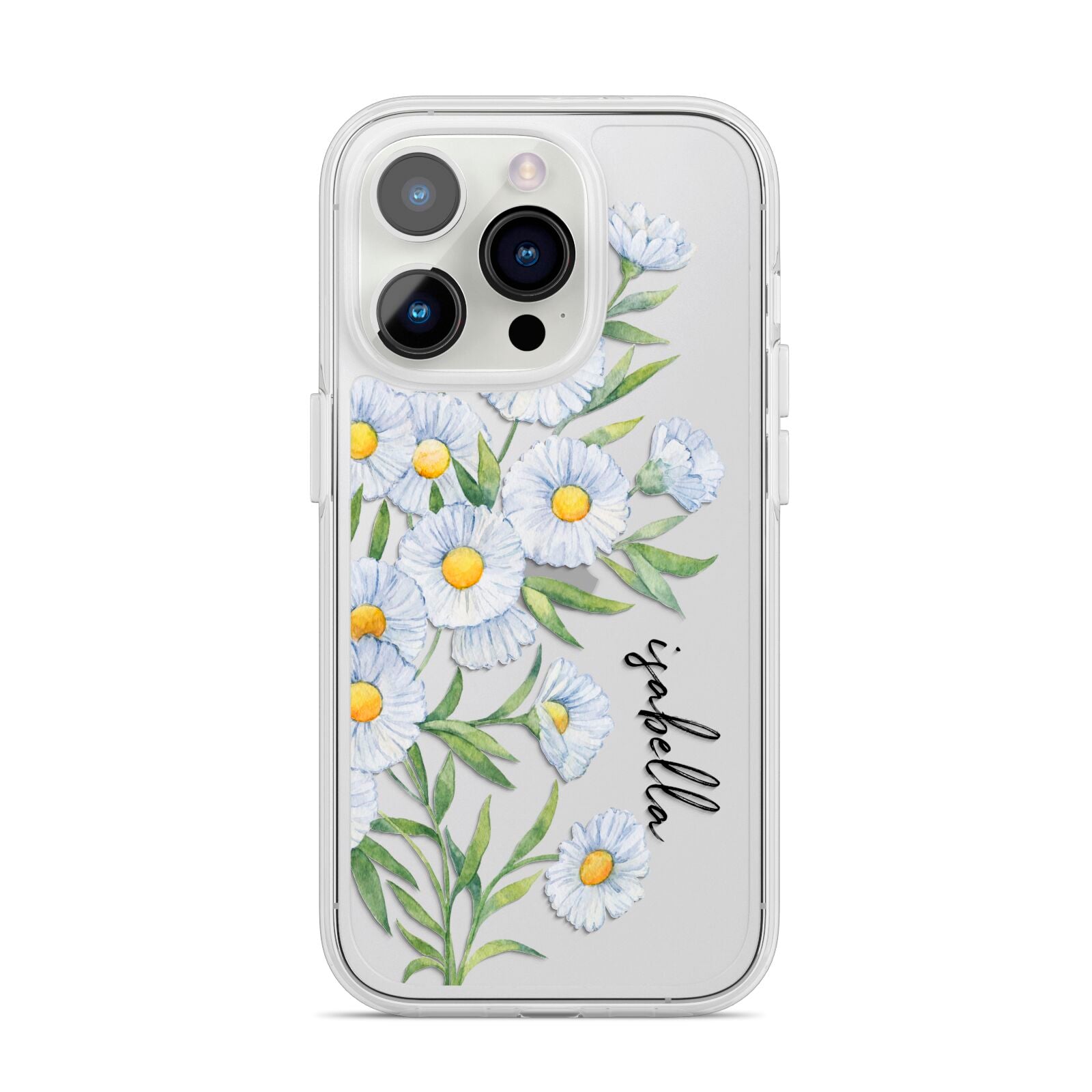 Personalised Daisy Flower iPhone 14 Pro Clear Tough Case Silver