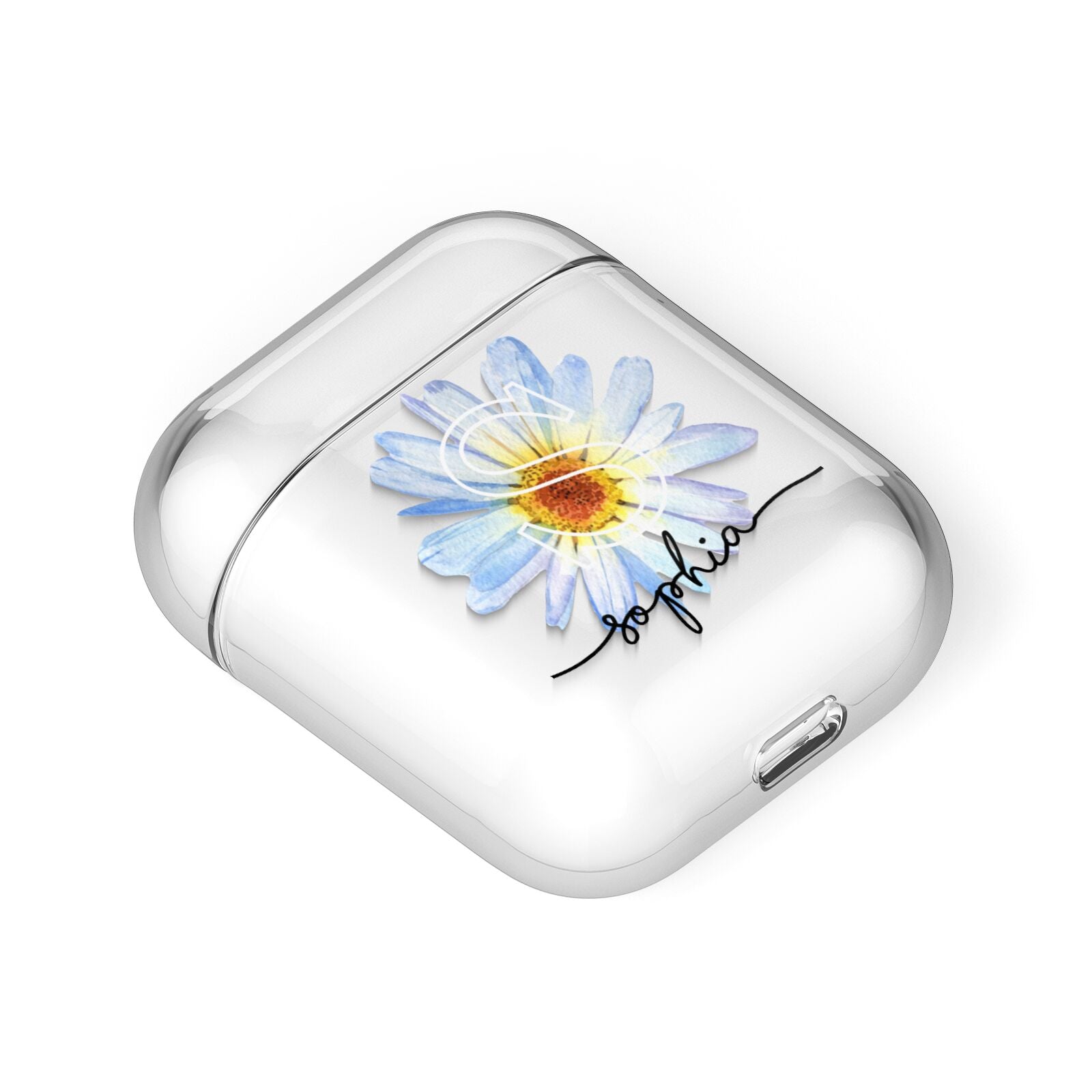 Personalised Daisy Initial Name AirPods Case Laid Flat