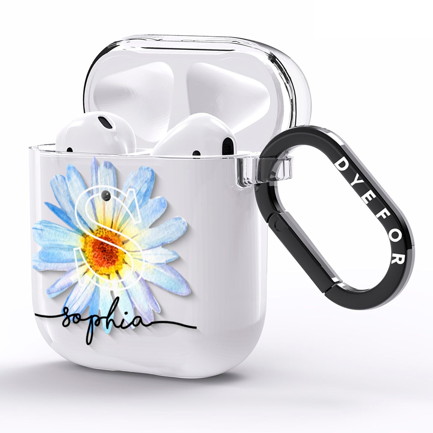 Personalised Daisy Initial Name AirPods Clear Case Side Image