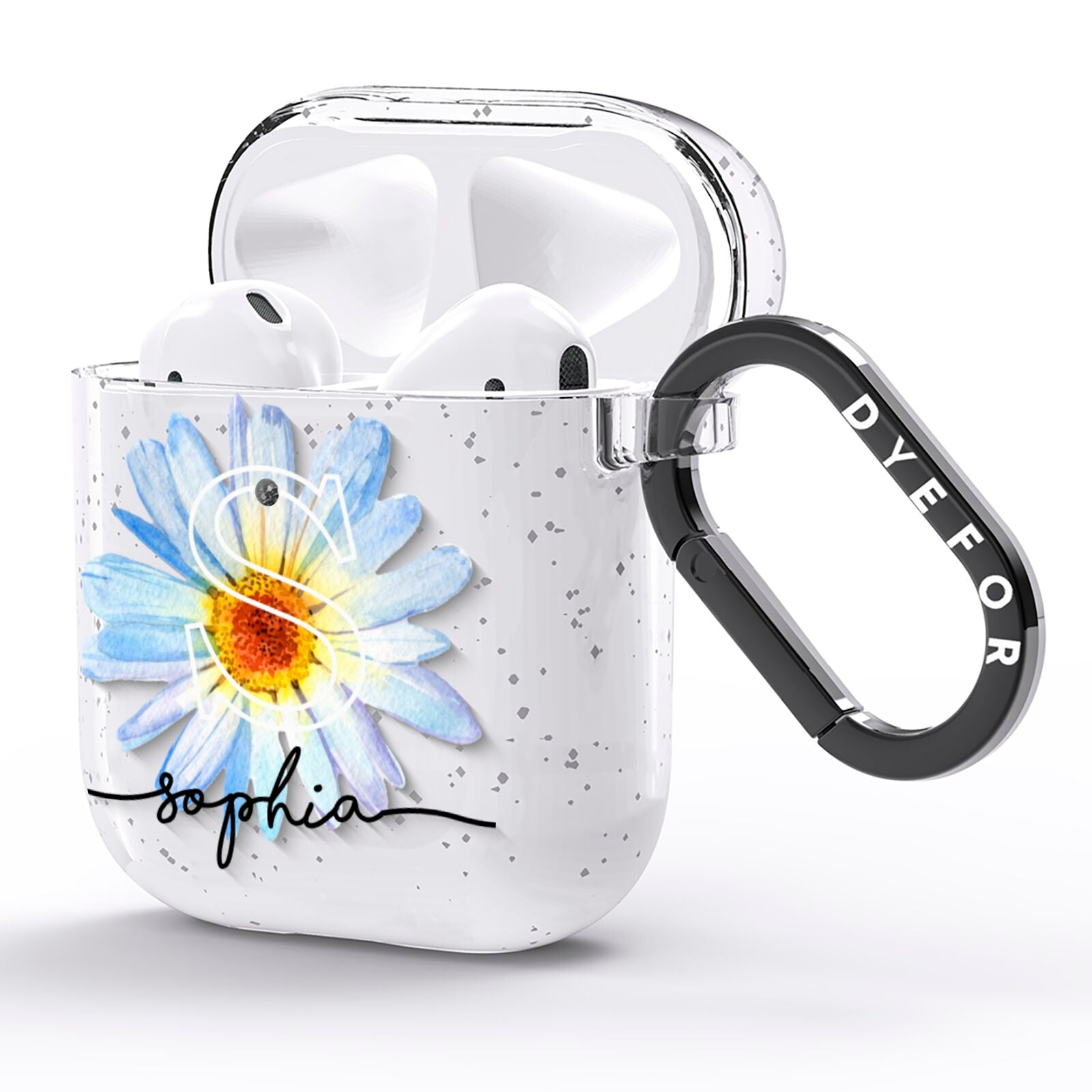 Personalised Daisy Initial Name AirPods Glitter Case Side Image