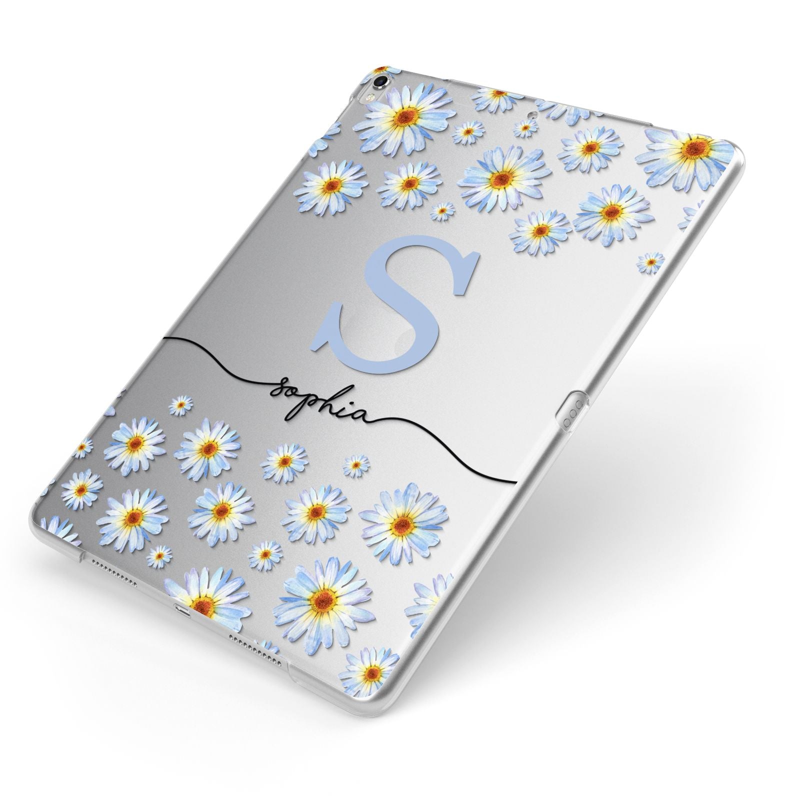 Personalised Daisy Initial Name Apple iPad Case on Silver iPad Side View