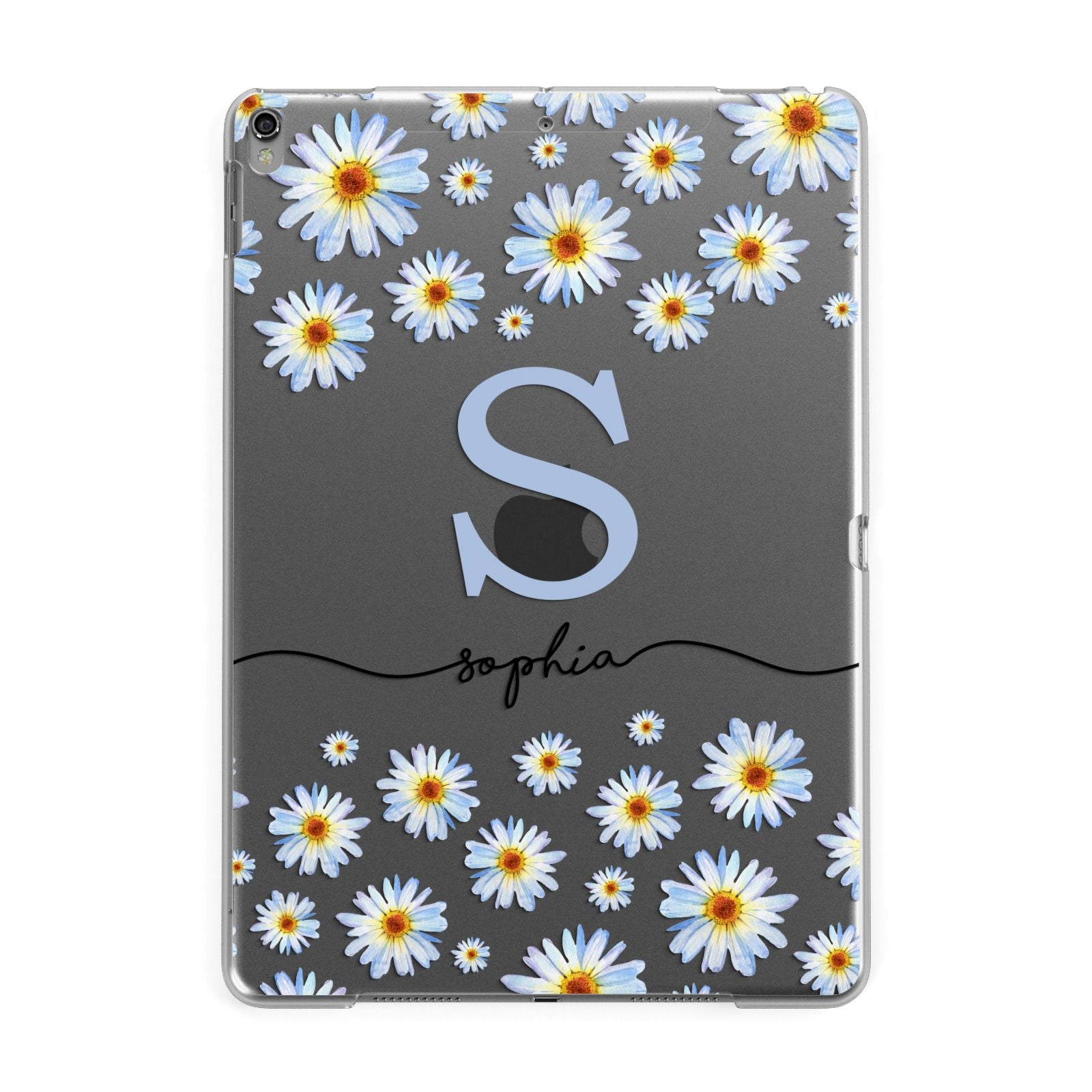 Personalised Daisy Initial Name Apple iPad Grey Case